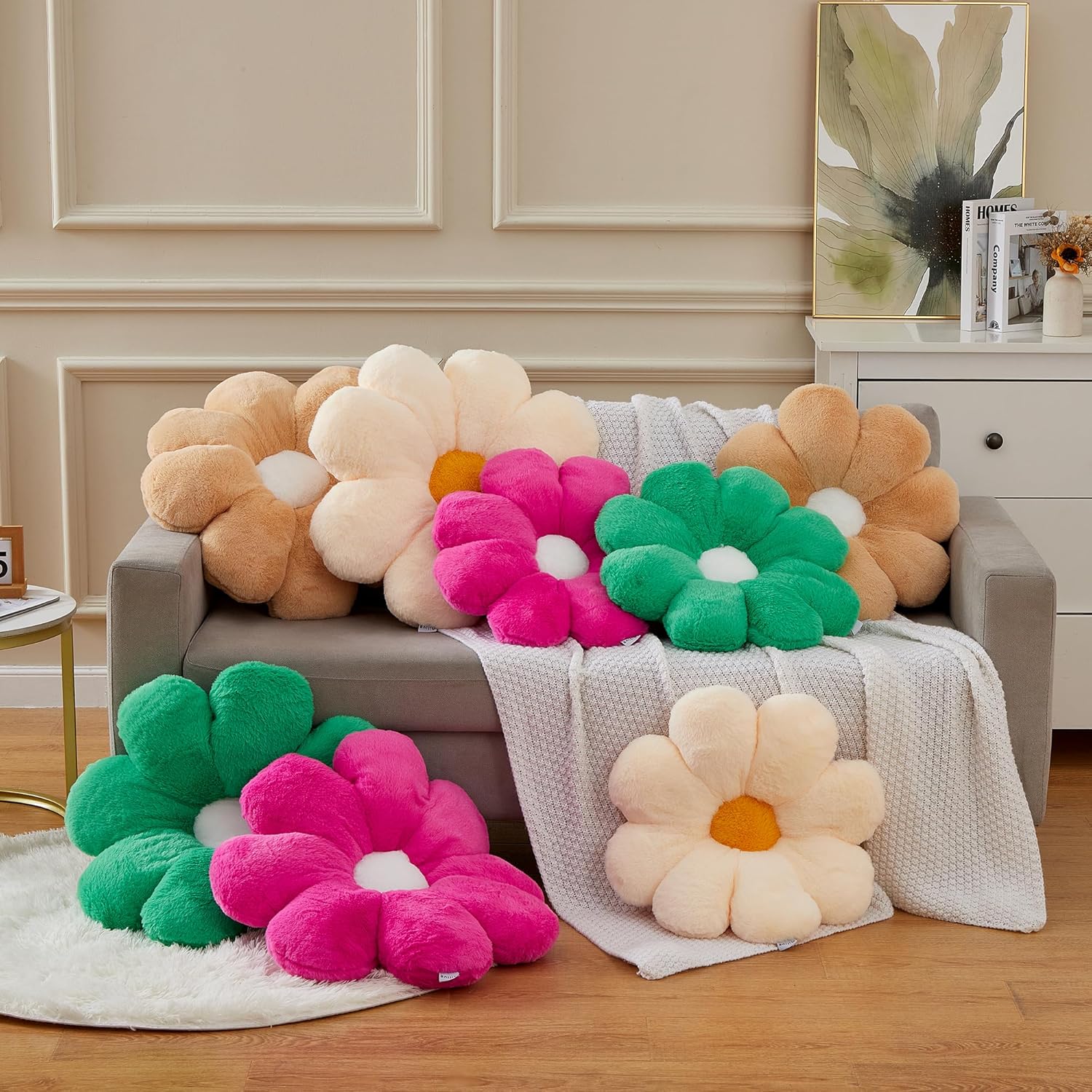 Cojín decorativo de 21.6 pulgadas con diseño de flores rosas profundas, para niñas y adultos