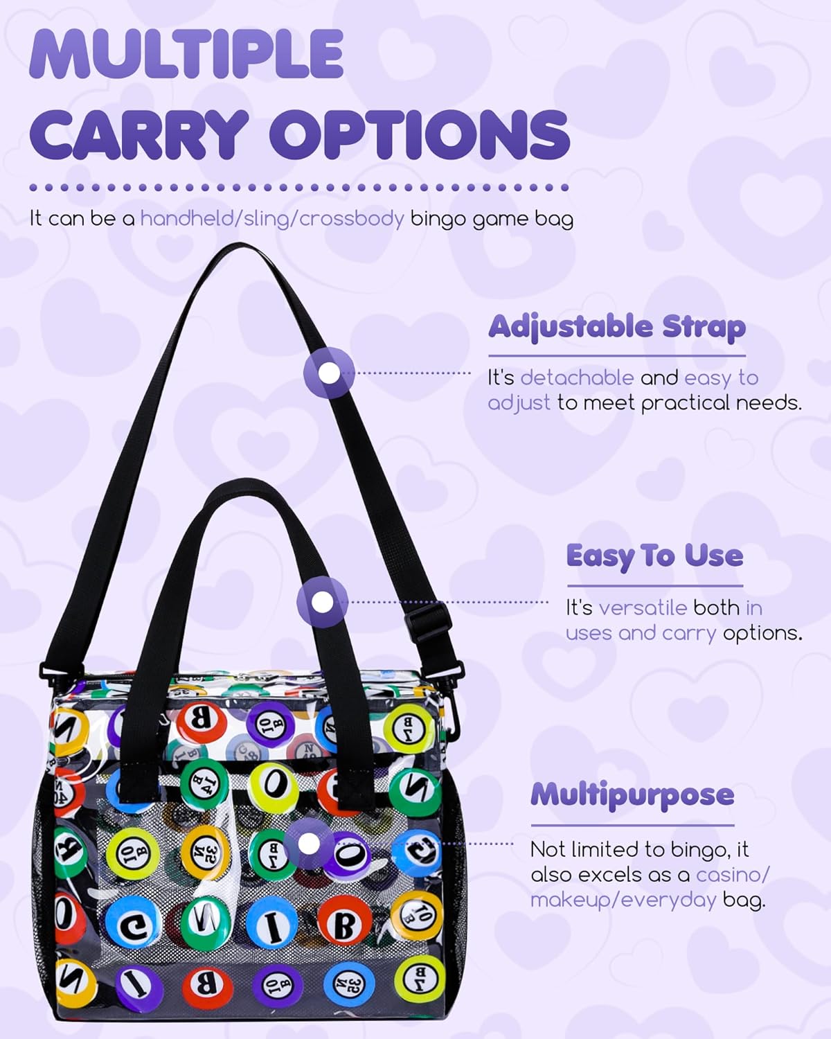 Bolsa de bingo para Daubers Dabbers Dobbers – Bolsas de bingo transparentes con bolsillos para accesorios de bingo, bolsa de bingo para juegos de