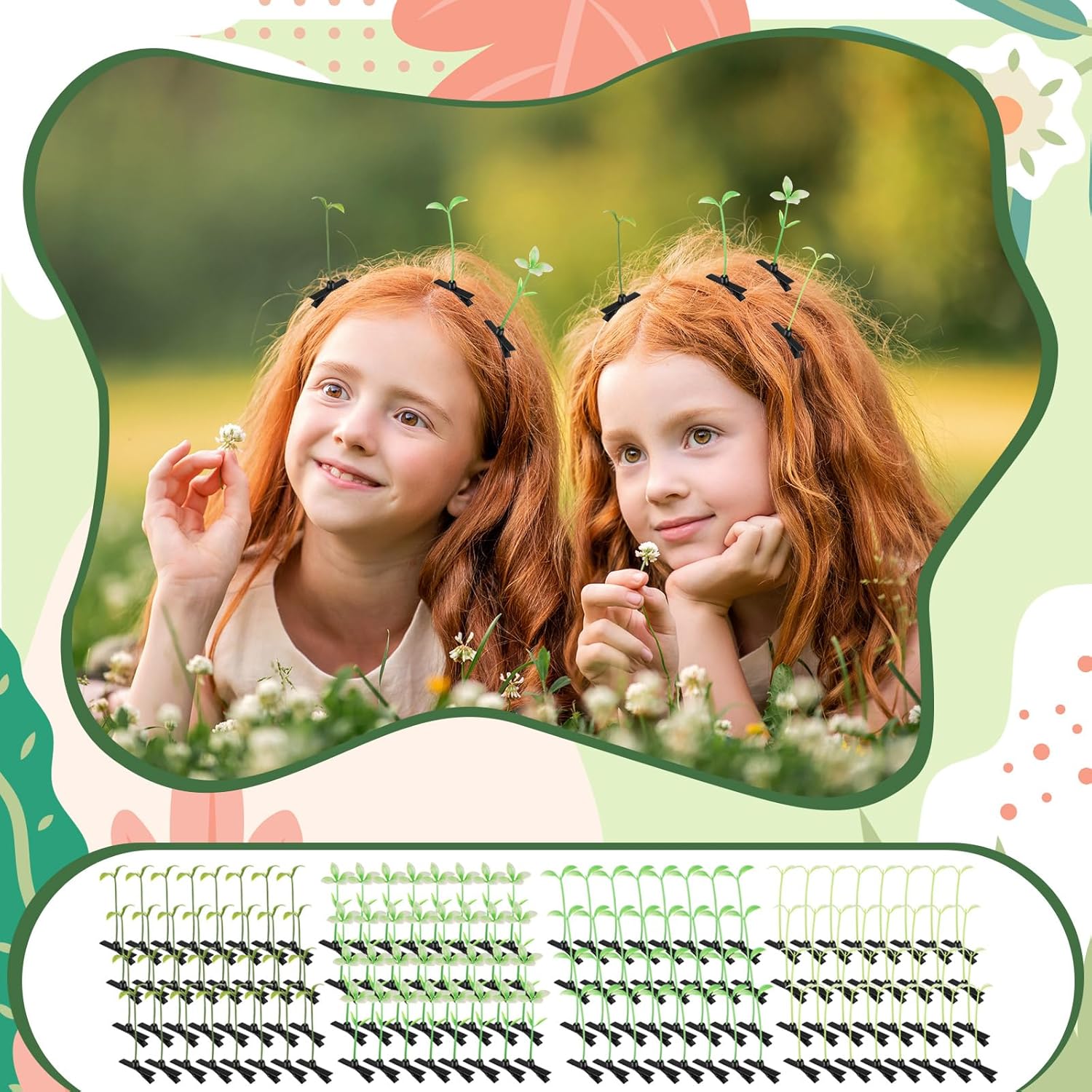 200 pinzas para el cabello con brotes de frijoles, horquillas divertidas para brotes de hierba, brotes de hierba, flores, mariposas, hongos,