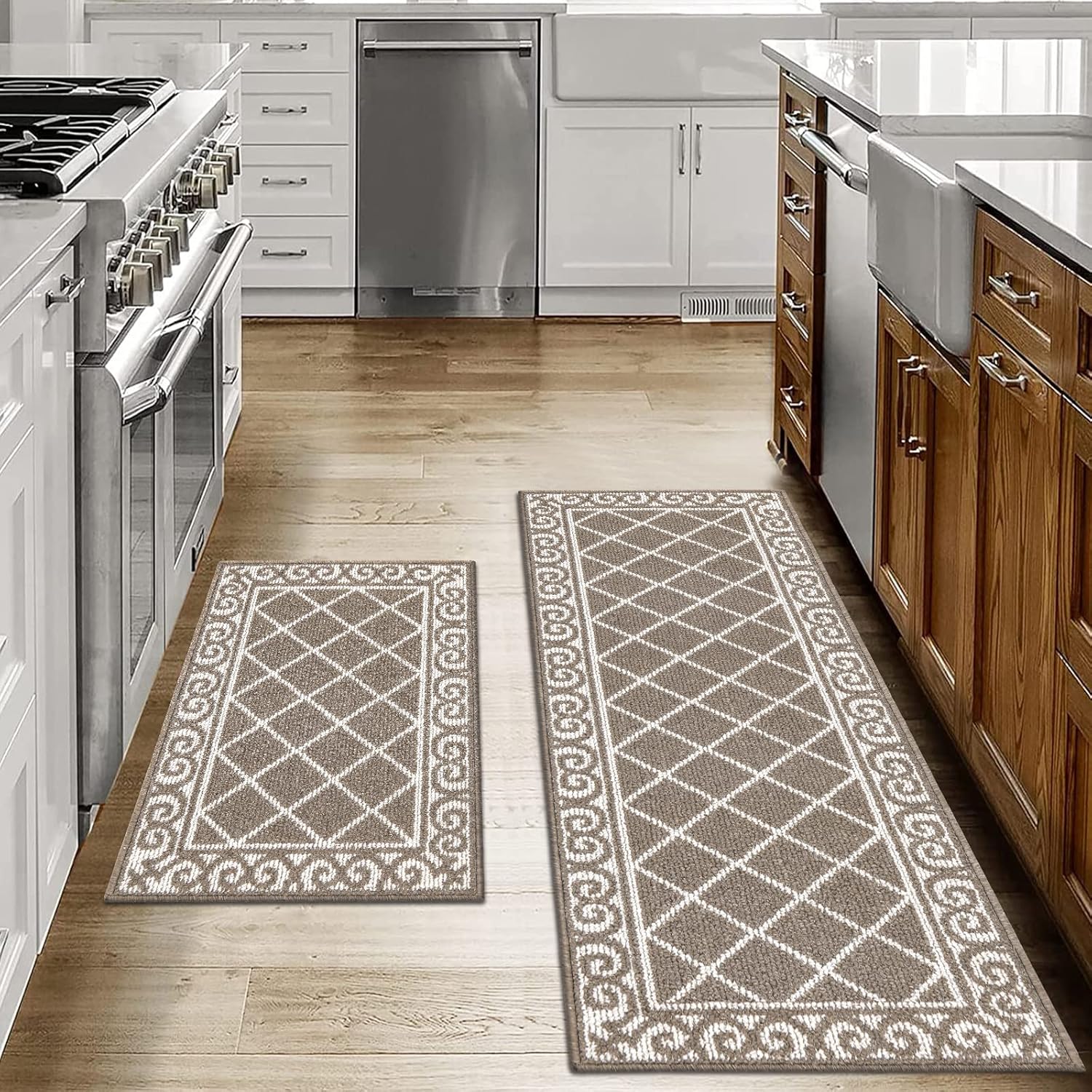 HEBE Juego de 2 alfombras de cocina antideslizantes y tapetes de cocina lavables para el suelo de interiores, alfombras de pasillo para cocina,
