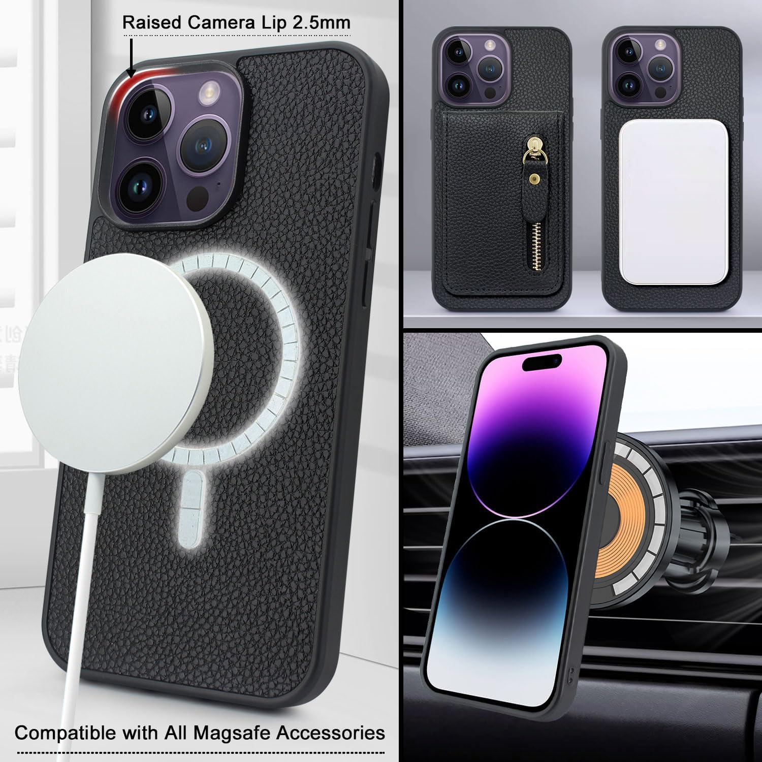 Lacass Compatible con MagSafe Case Wallet para iPhone 14 Pro Max de 6.7 pulgadas, 2 en 1, magnética, desmontable, de piel, con tarjetero y correa