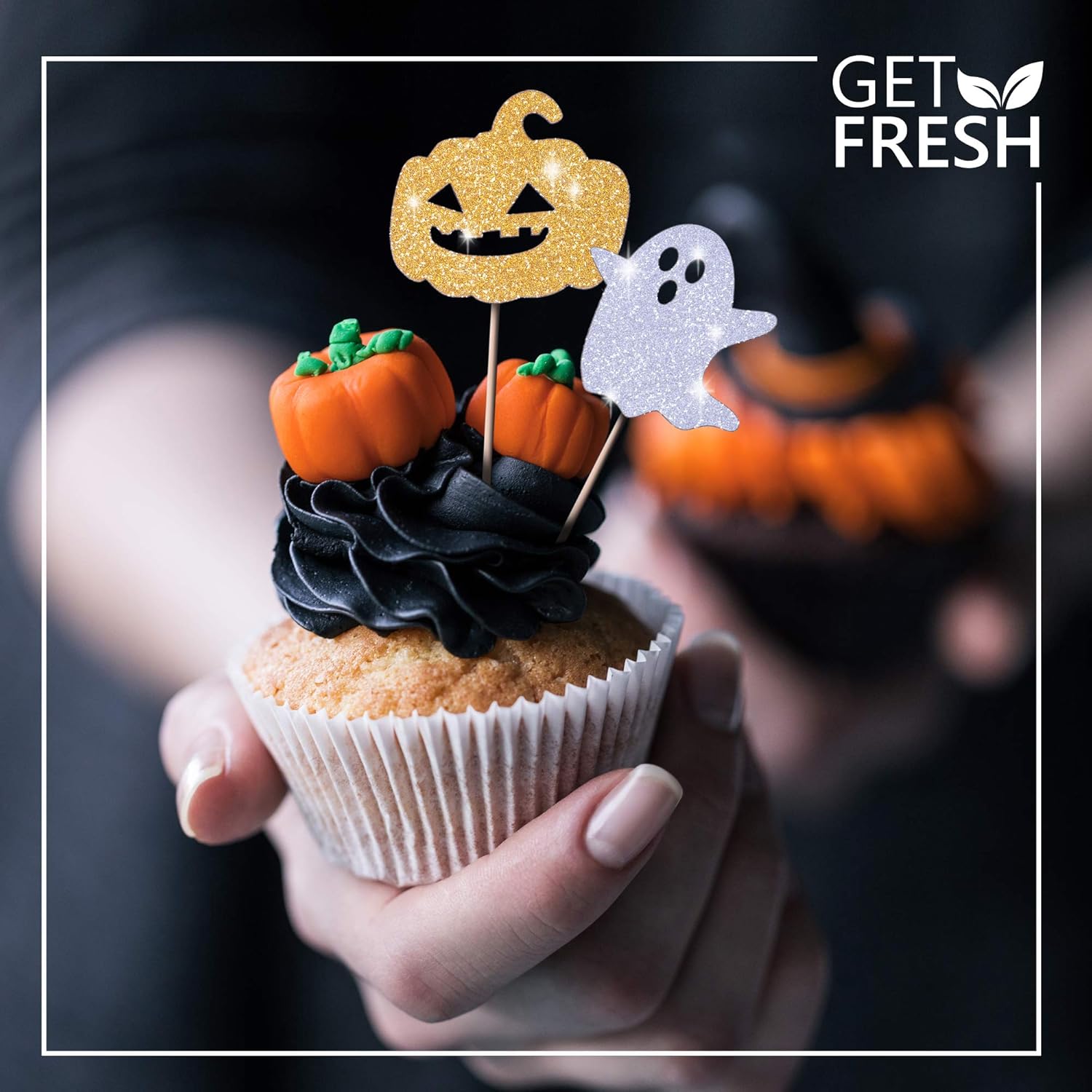 Juego de adornos para cupcakes de Halloween, juego de 28 piezas brillantes, estrella fantasma de bruja murciélago, decoración de palillos de comida