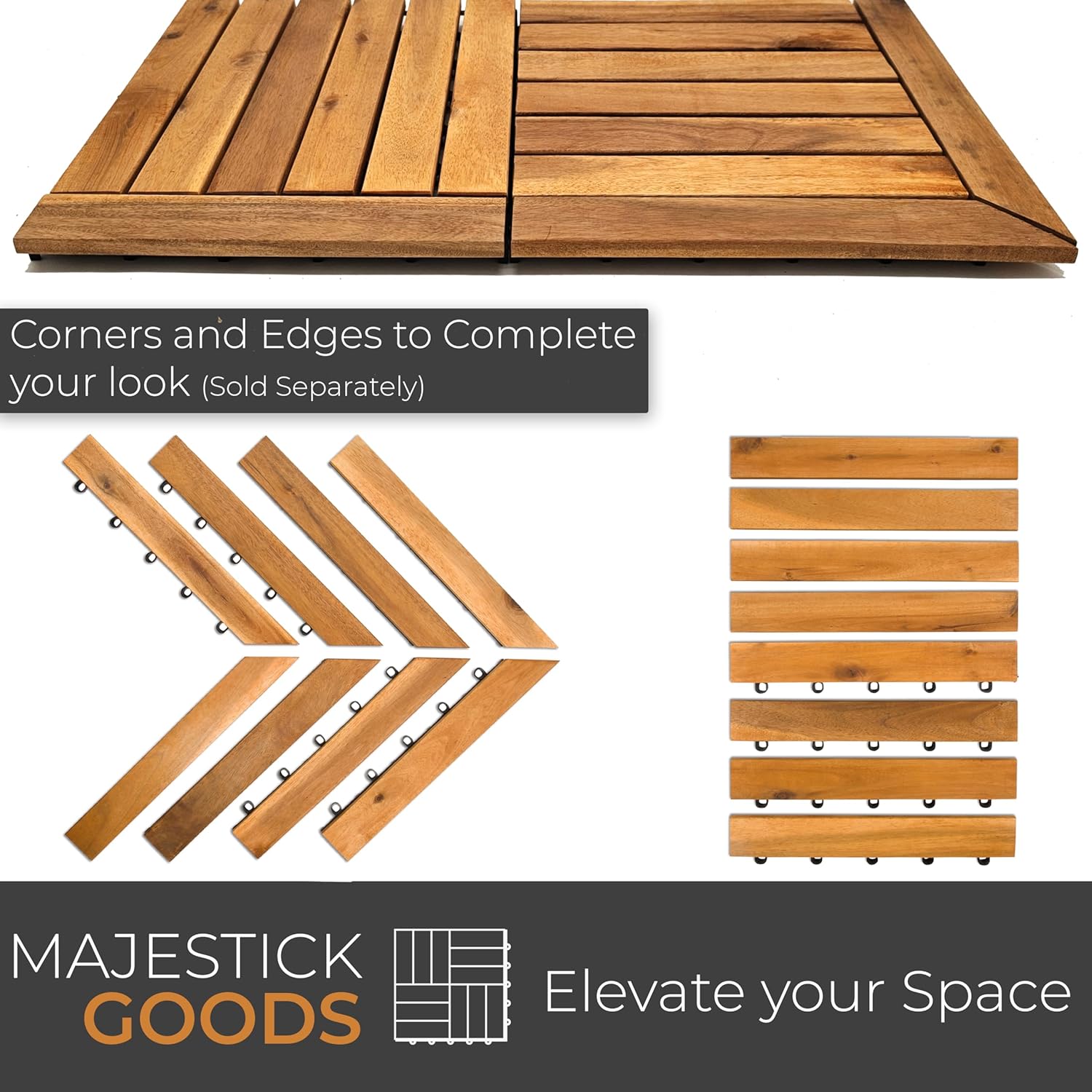 Azulejo de plataforma entrelazado individual de 1 pies cuadrados a presión, un piso de madera de acacia de 12 x 12 pulgadas para interiores y