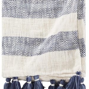 Brielle Home Lara Manta de algodón a rayas, azul marino, 50×60 pulgadas Brielle Home Lara Manta de algodón a rayas, azul marino, 50×60 pulgadas
