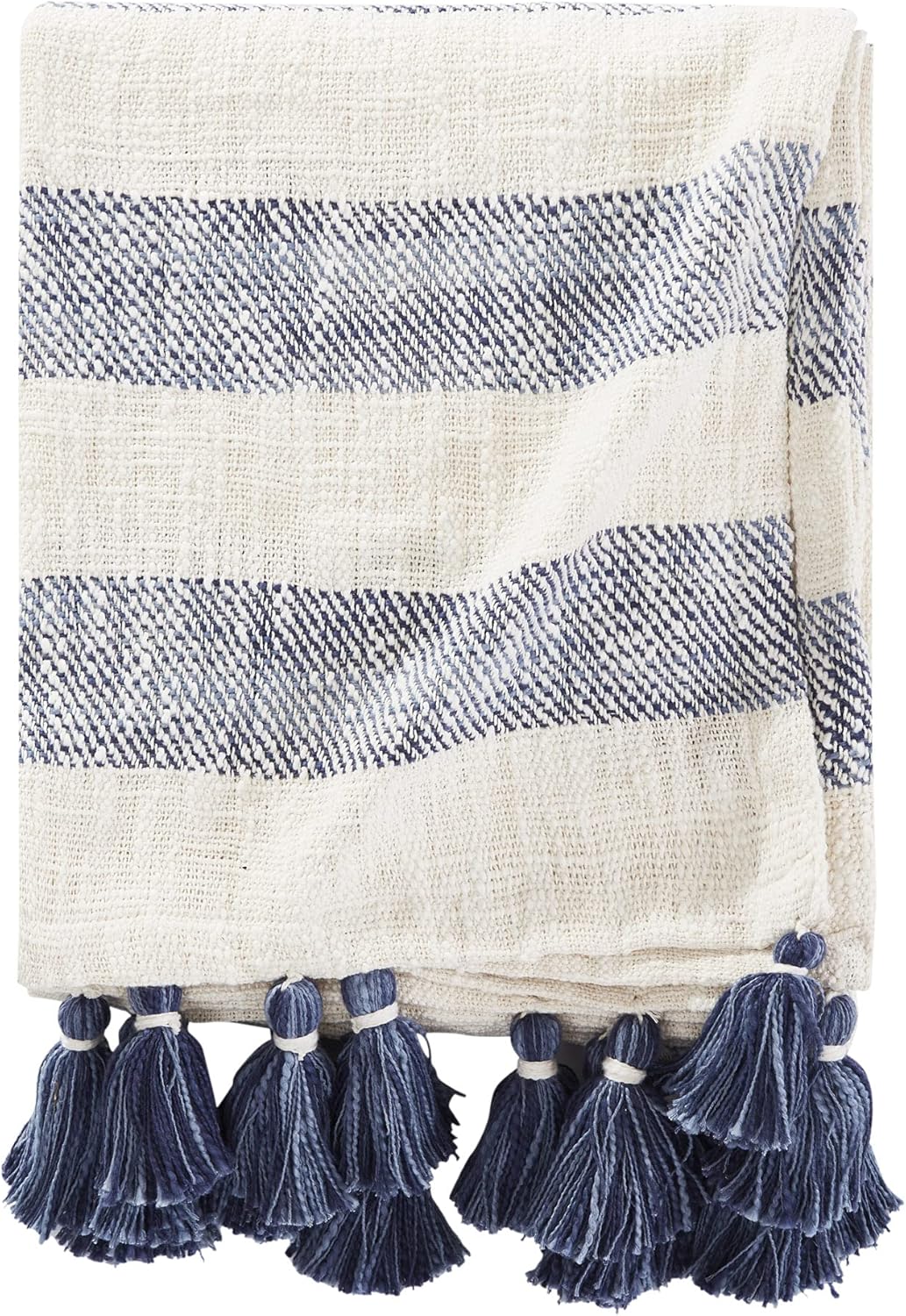 Brielle Home Lara Manta de algodón a rayas, azul marino, 50×60 pulgadas