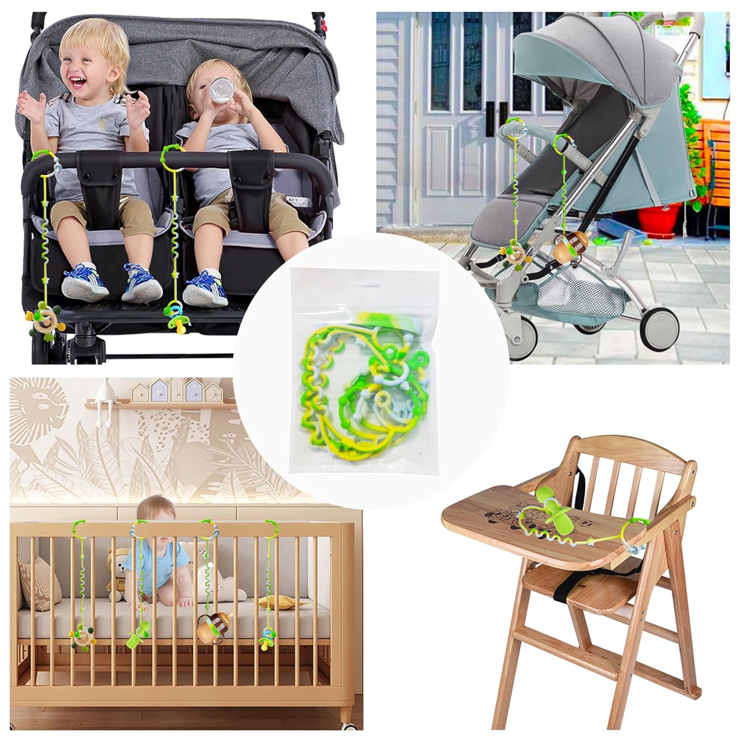 RTMOK 4 correas de juguete de silicona para bebé, accesorios para cochecito, correas de juguete para bebé, esencial de viaje para bebé, se aplica a