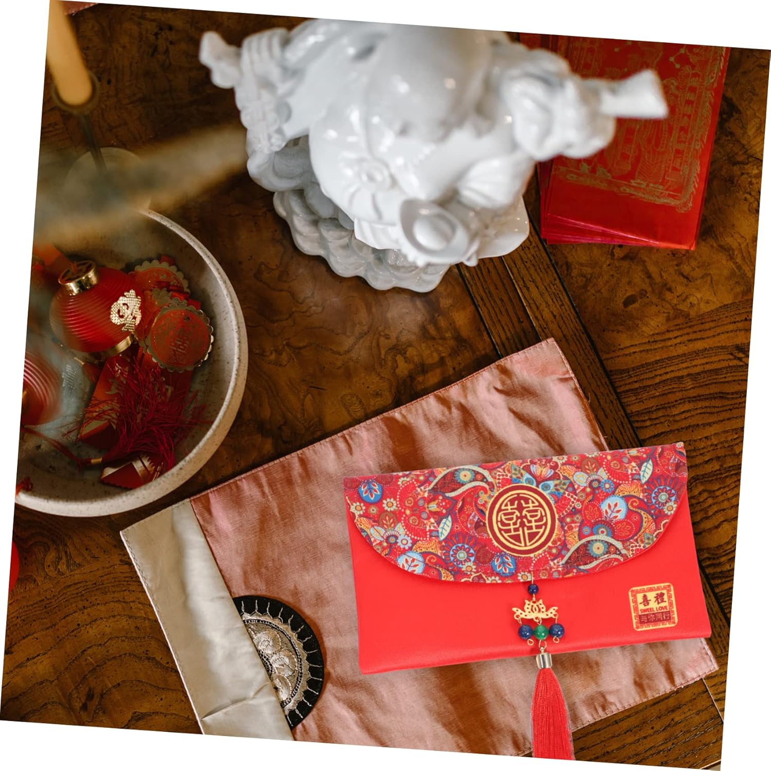 Abaodam 4pcs Gift Bag Chinese Hong Bao Silk Red Envelopes Money Wraps Sobres Para Red Money Bags Cash Pockets Decorative Envelopes Chinese Wedding