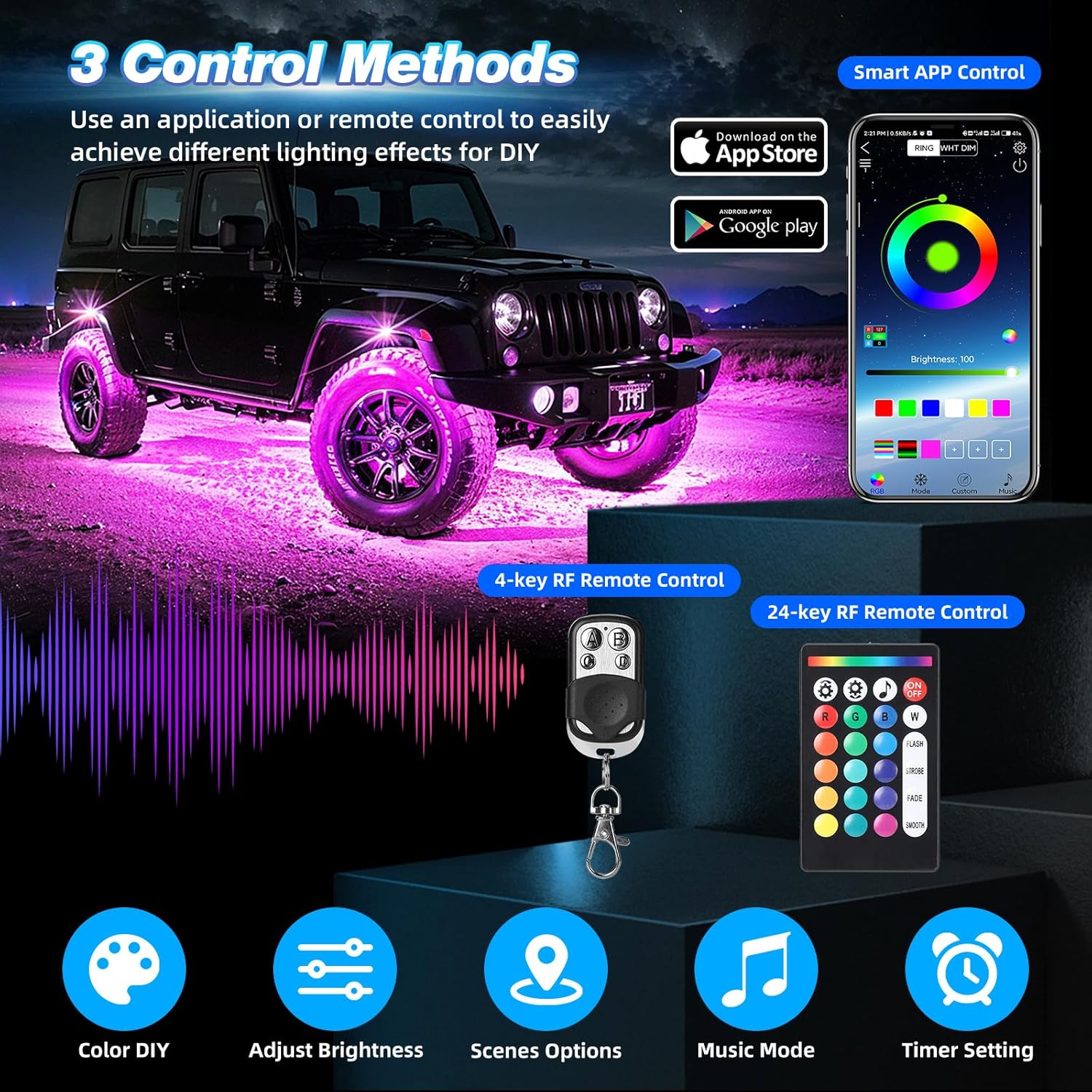 10 cápsulas RGB de aleación LED Rock Lights para carrito de golf, autos, Jeep, UTV, SUV, ATV RZR Whell Well impermeable, a prueba de óxido, a prueba