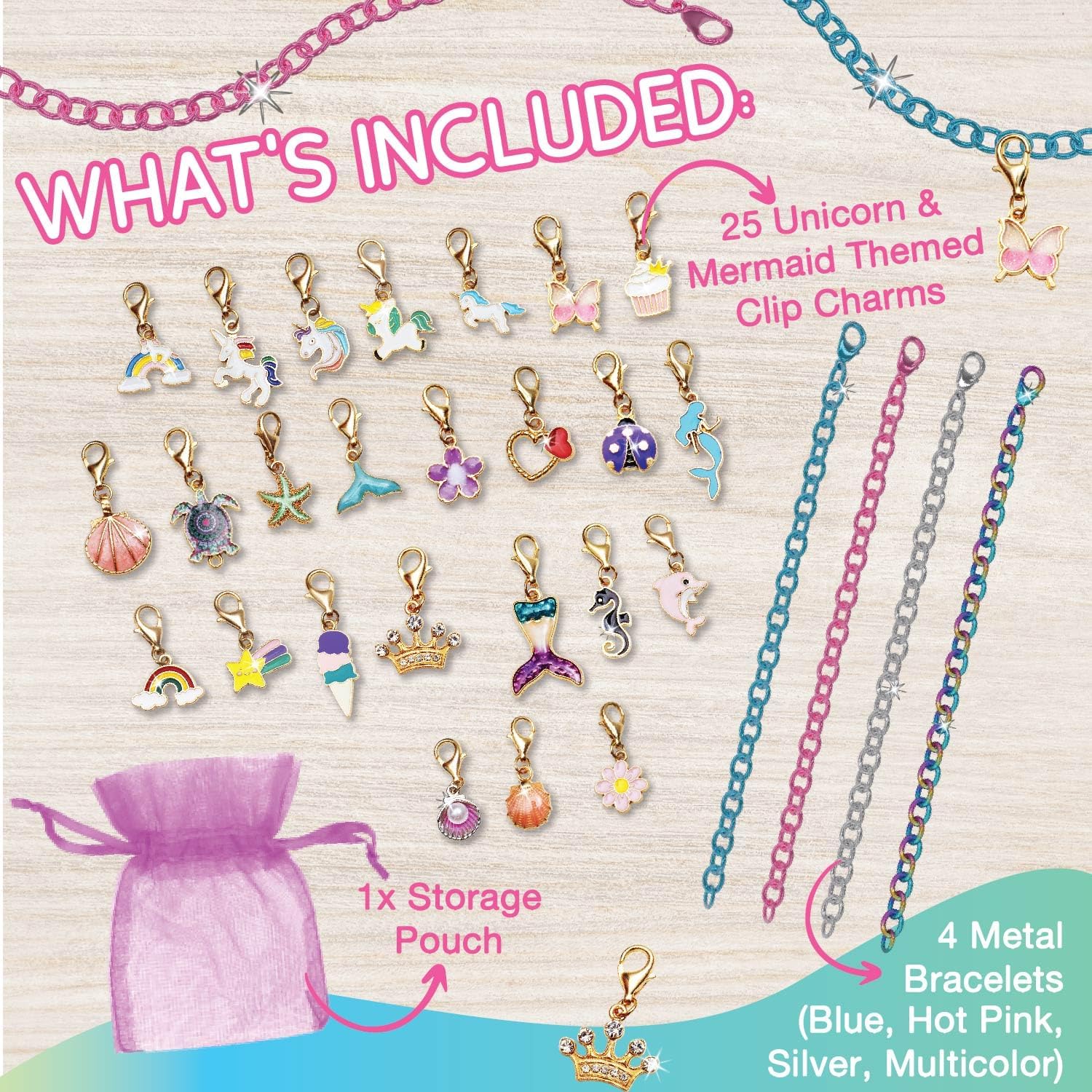 CharmWow – Kit de fabricación de joyas de sirena y unicornio para niñas de 4 años en adelante, crea pulsera de unicornio para niñas de 4 a 6 años o