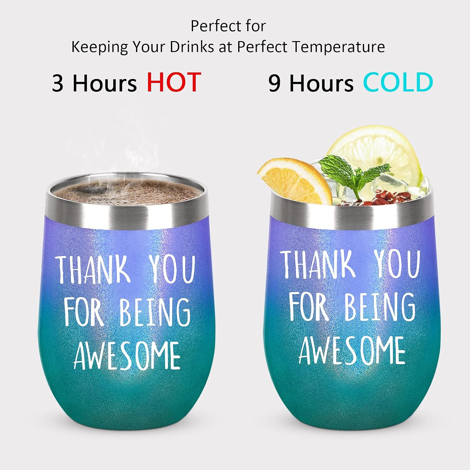 Vaso de vino con texto en inglés “Thank You for Being Awesome – Vaso de vino de 12 onzas con aislamiento de acero inoxidable con pajilla, regalo de