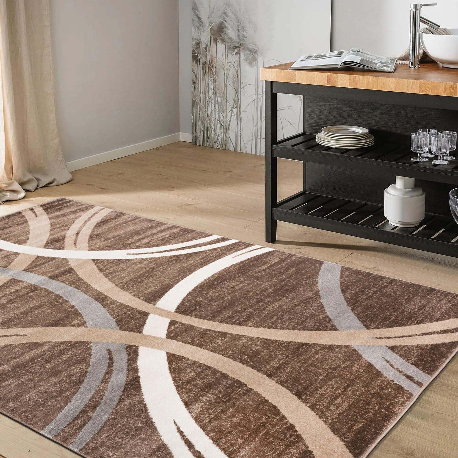 Rugshop – Alfombra moderna con diseño de círculos ondulados
