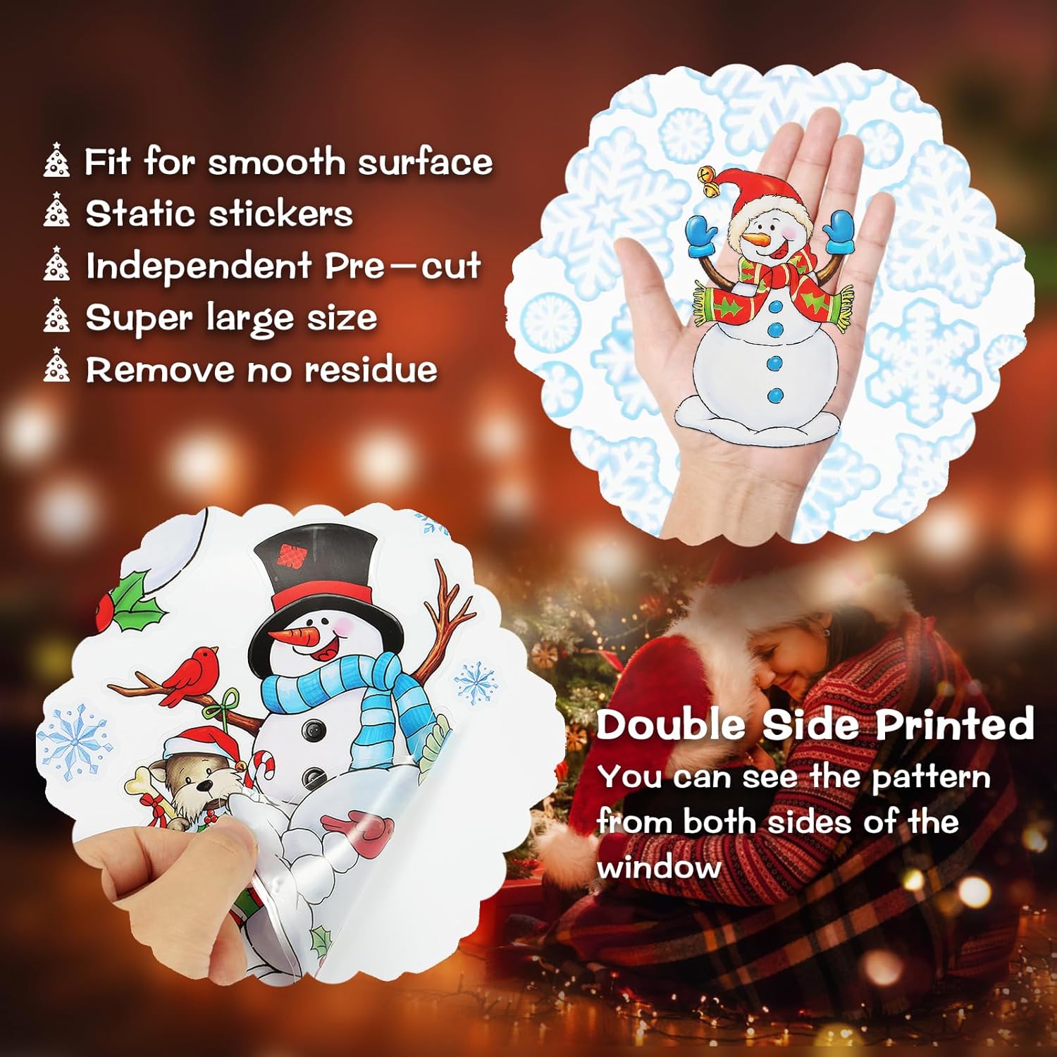 Adhesivos de ventana de Navidad para ventanas de vidrio, muñeco de nieve, calcomanías de ventana de Navidad para ventanas de vidrio, decoraciones de