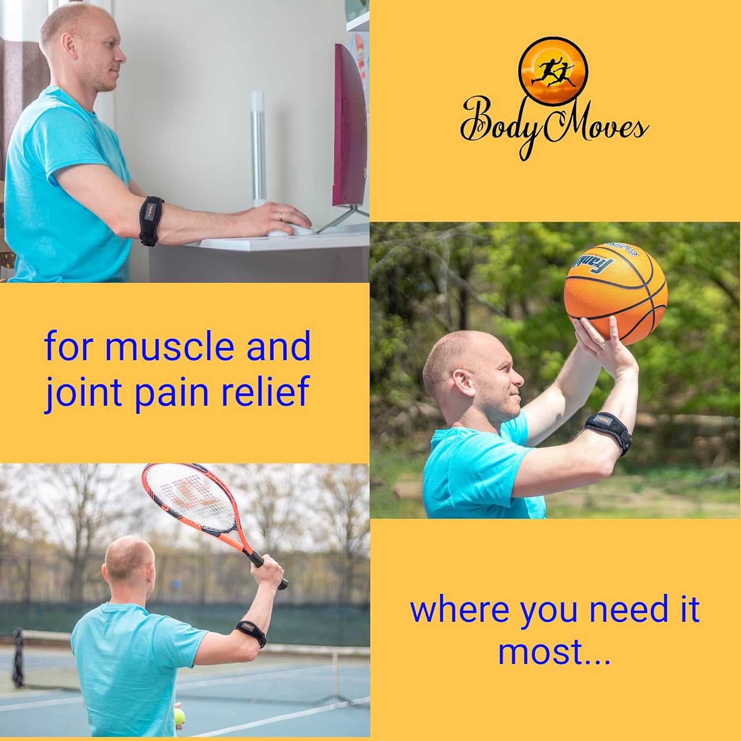 BodyMoves Codera de tenis (2 piezas) más bolsa de hielo caliente y frío, equipo de apoyo para deportes uso diario para reducir el dolor en las