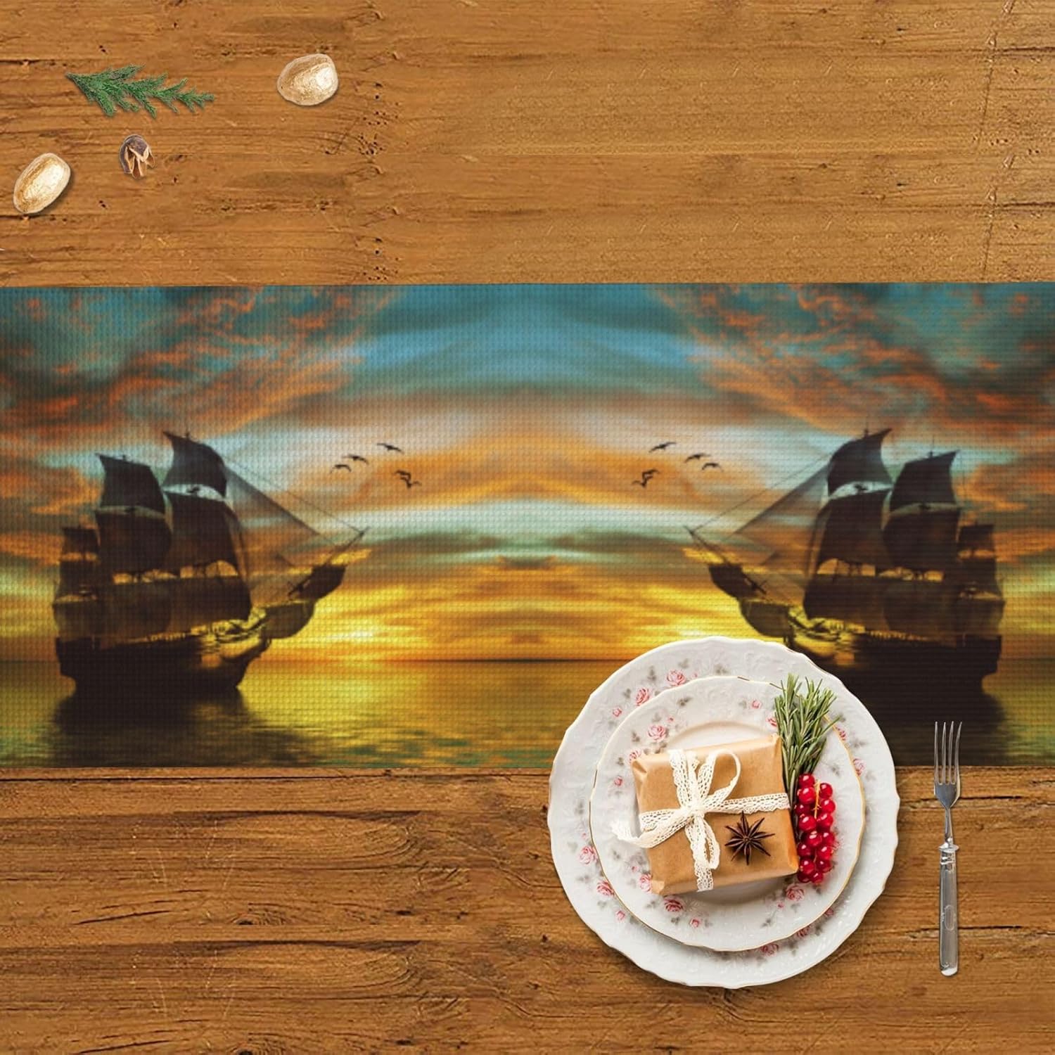 Sailboat Beautiful Landscape Christmas Table Runner Dining Table Decor Christmas Decorations Indoor Home Decor Christmas Table Runners Xmas Navidad