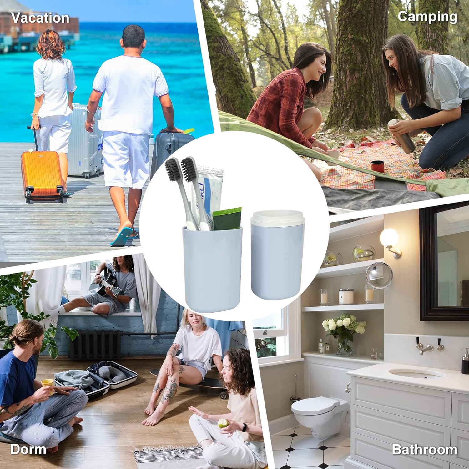 Surblue Estuche para cepillos de dientes de viaje desmontable con tapa, contenedor portátil para cepillos de dientes para vacaciones, camping,