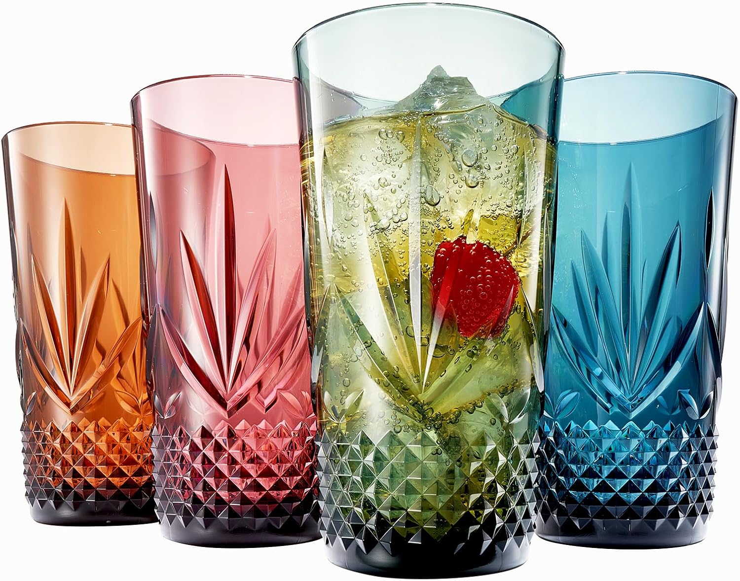 Vasos grandes de plástico Highball para beber, inastillables y reutilizables, acrílico pastel  Juego de 4  Vasos de cristal similar a Tritan, aptos