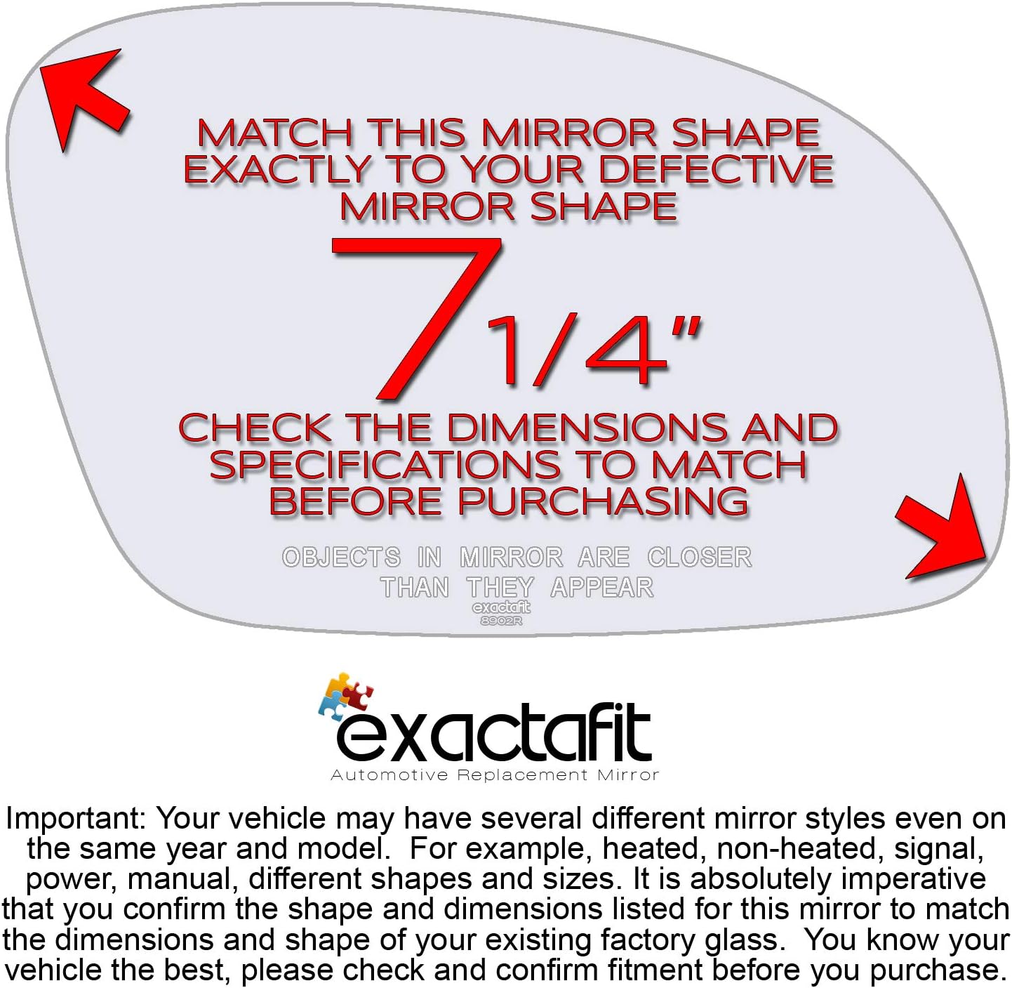 exactafit 8902R – Espejo retrovisor lateral para pasajero, repuesto derecho compatible con Volkswagen Beetle 2001-2010