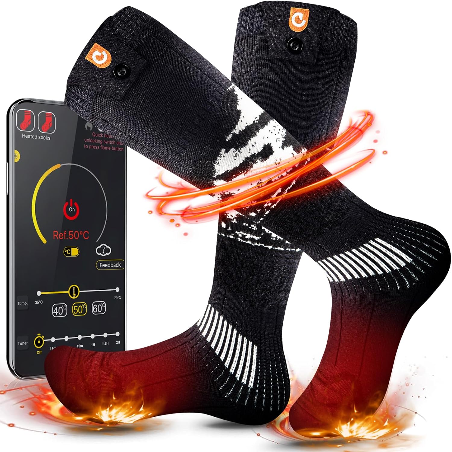 Heated Socks for Men Women – OIGOGOI 5000mAh Rechargeable Electric Heated Socks Foot Warmers 3 Heating Settings with APP Remote Control for Skiing