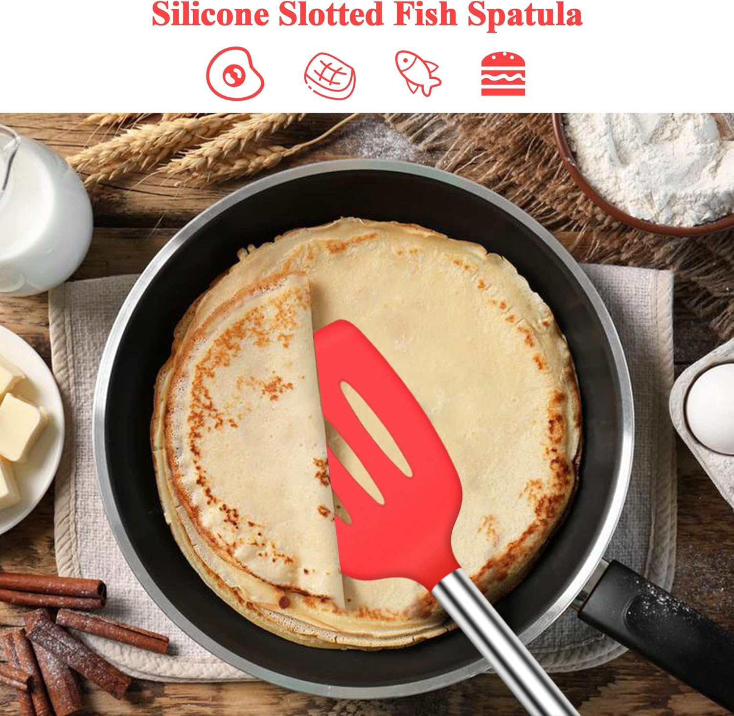 Espátula de cocina de silicona, espátula ranurada de silicona grande resistente al calor, espátulas sólidas para utensilios de cocina