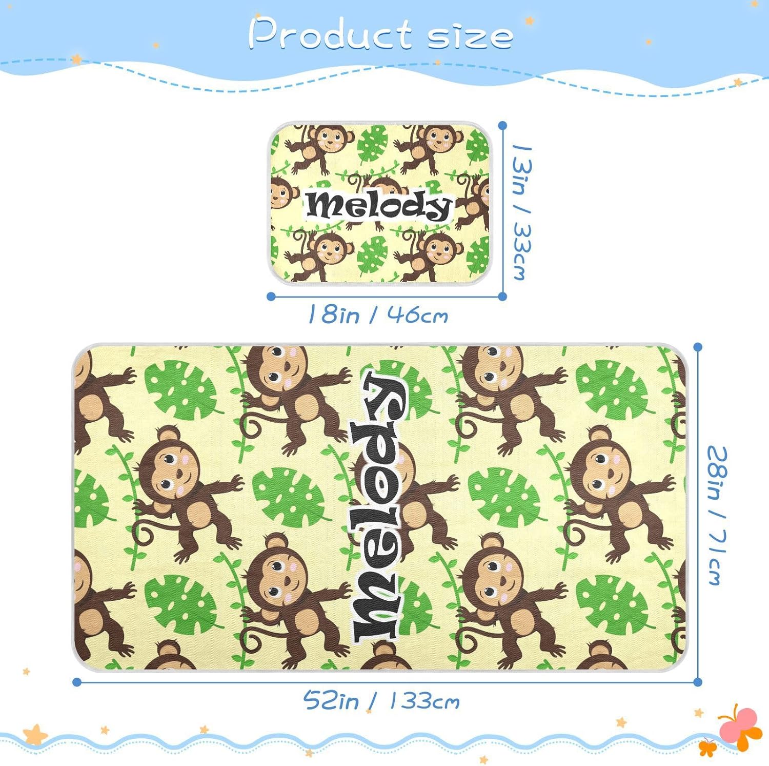 Custom Monkey Leaves Crib Mattress Protector Pad for Boys Girls Baby Ice Silk Mat Bed Toddler Mattress Sheets Cooling Mattress Topper for Newborn