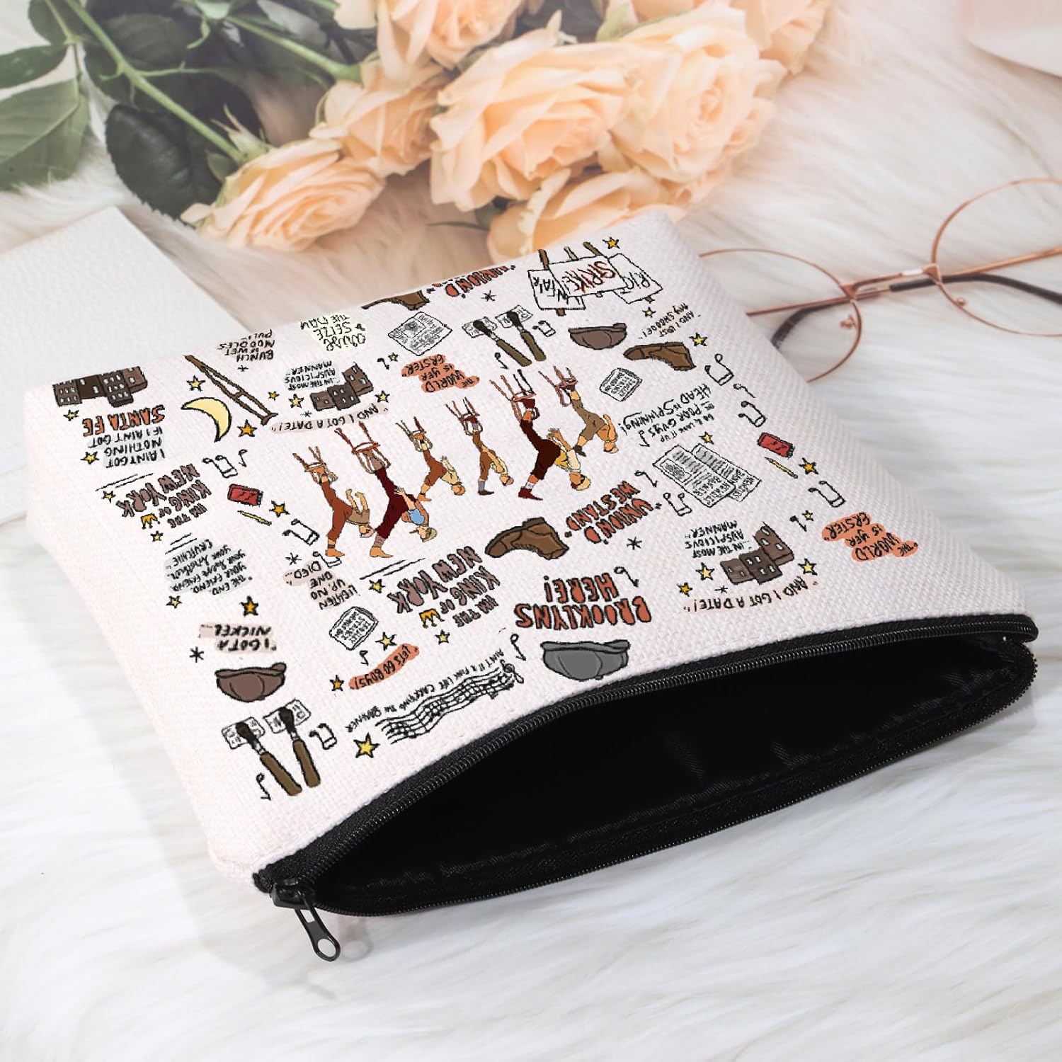 POFULL Regalo inspirado en el teatro musical Newsboy Jack Theatre Bolsa de cosméticos Broadway Regalo musical, Bolsa Newsies