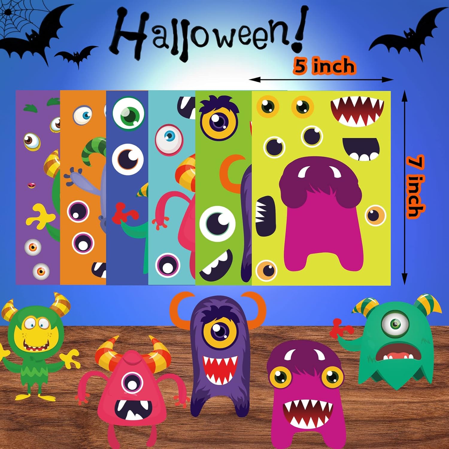 Funnlot Calcomanías de Halloween para niños, juegos de fiesta de Halloween, calcomanías para niños, calcomanías de monstruo, 30 unidades,