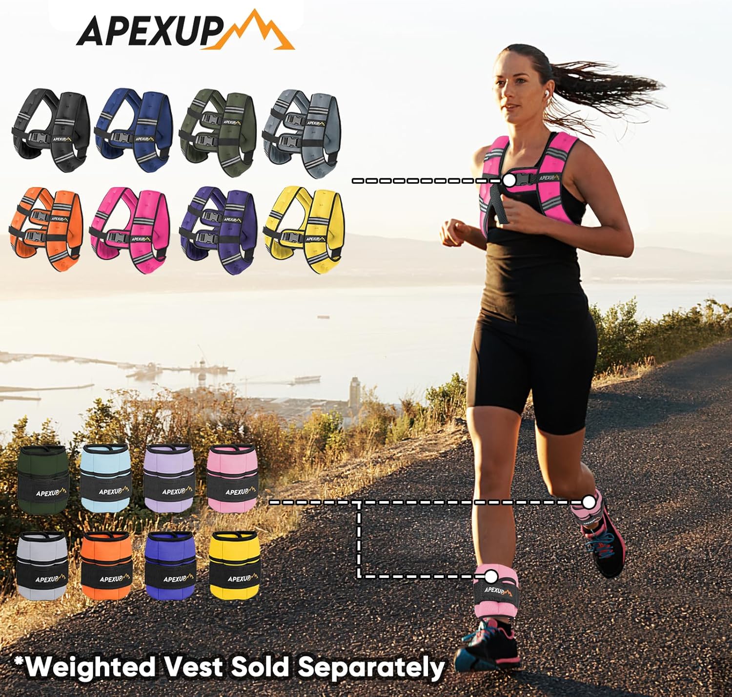 APEXUP 10 libraspar de pesas de tobillo ajustables para mujeres y hombres, correas de peso modularizadas para piernas para yoga, caminar, correr,