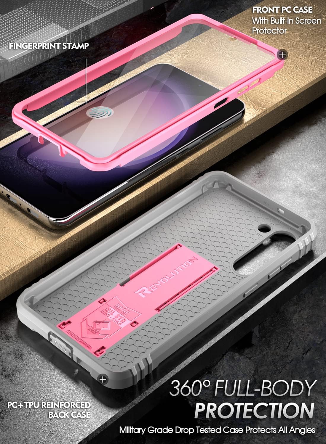 Poetic Revolution – Funda para Samsung Galaxy S23+ Plus 5G de 6.7 pulgadas (2023), protector de pantalla integrado que funciona con identificación