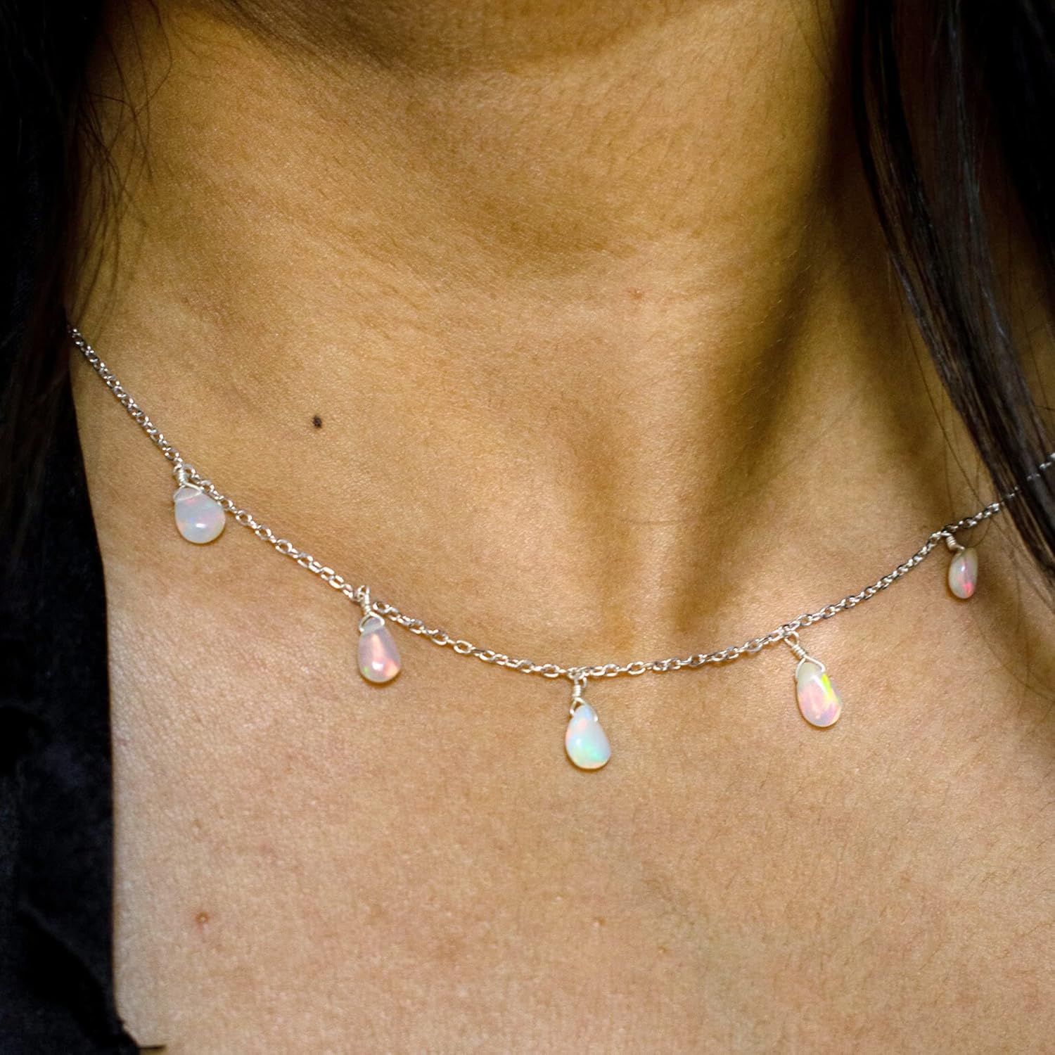 Natural Moonstone Pear Drop Necklace, 925 Sterling Silver Boho Jewelry For Women 16 + 2 Inch Adjustable (Moonstone)