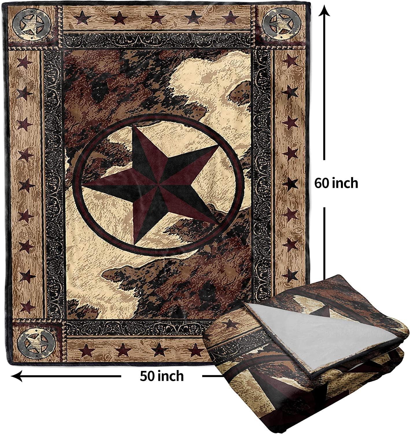 Manta de estrellas del oeste de Texas, súper suave, manta de franela rústica, decorativa para casa rural, sofá, silla, sala de estar, dormitorio, 50
