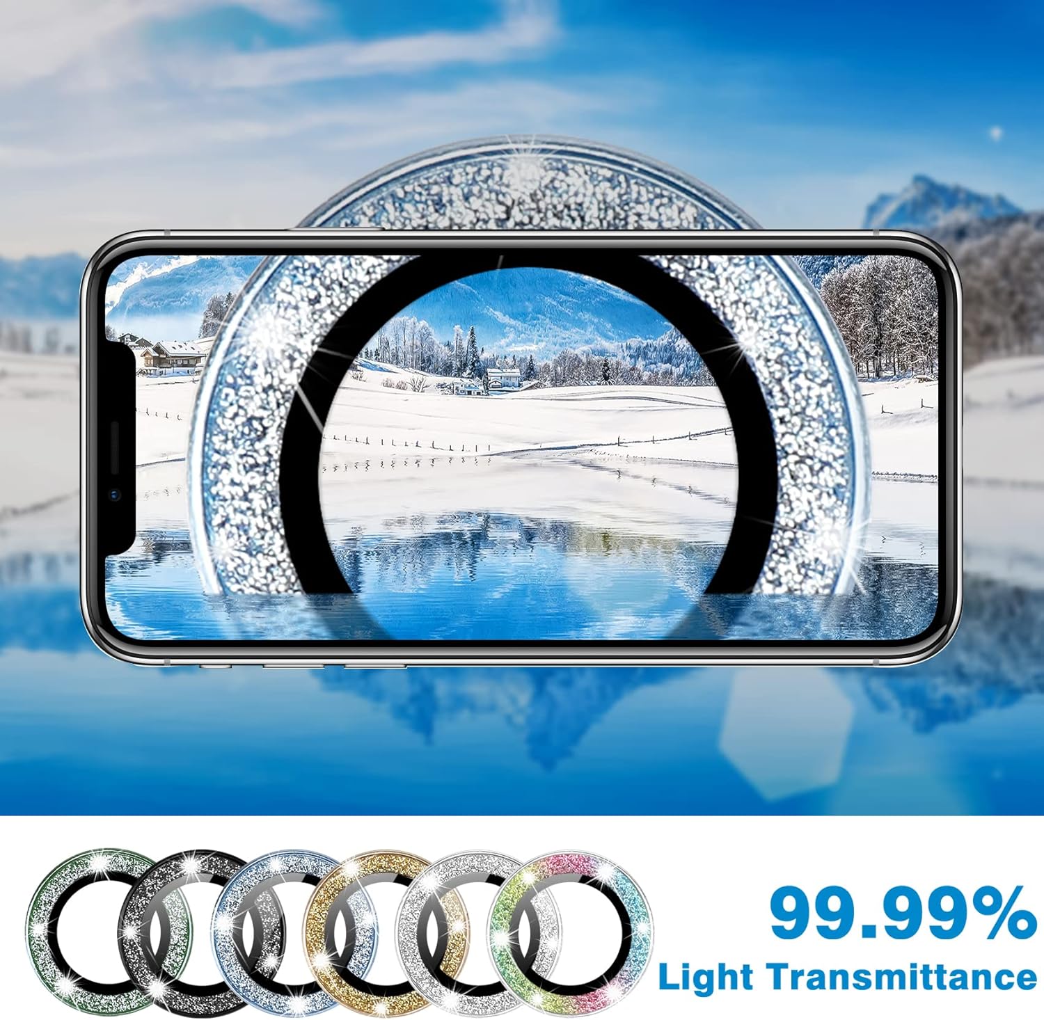 Hsefo Protector de lente de cámara para iPhone 13 Pro y iPhone 13 Pro Max, cubierta de cámara de vidrio templado 9H con purpurina brillante,