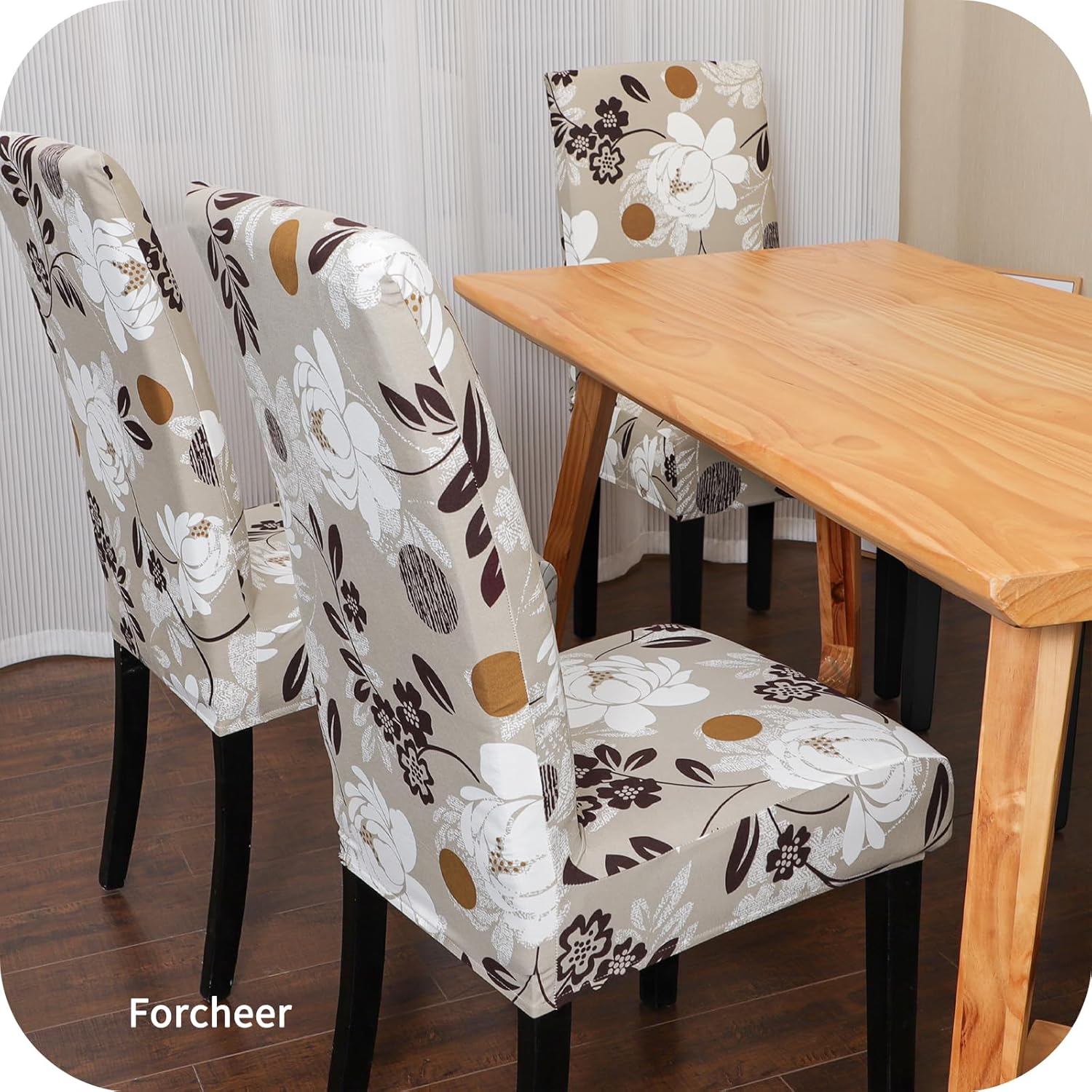 FORCHEER Juego de 2 fundas elásticas para sillas de comedor, estampadas, elásticas, lavables, extraíbles para cocina, hotel, restaurante, ceremonia,
