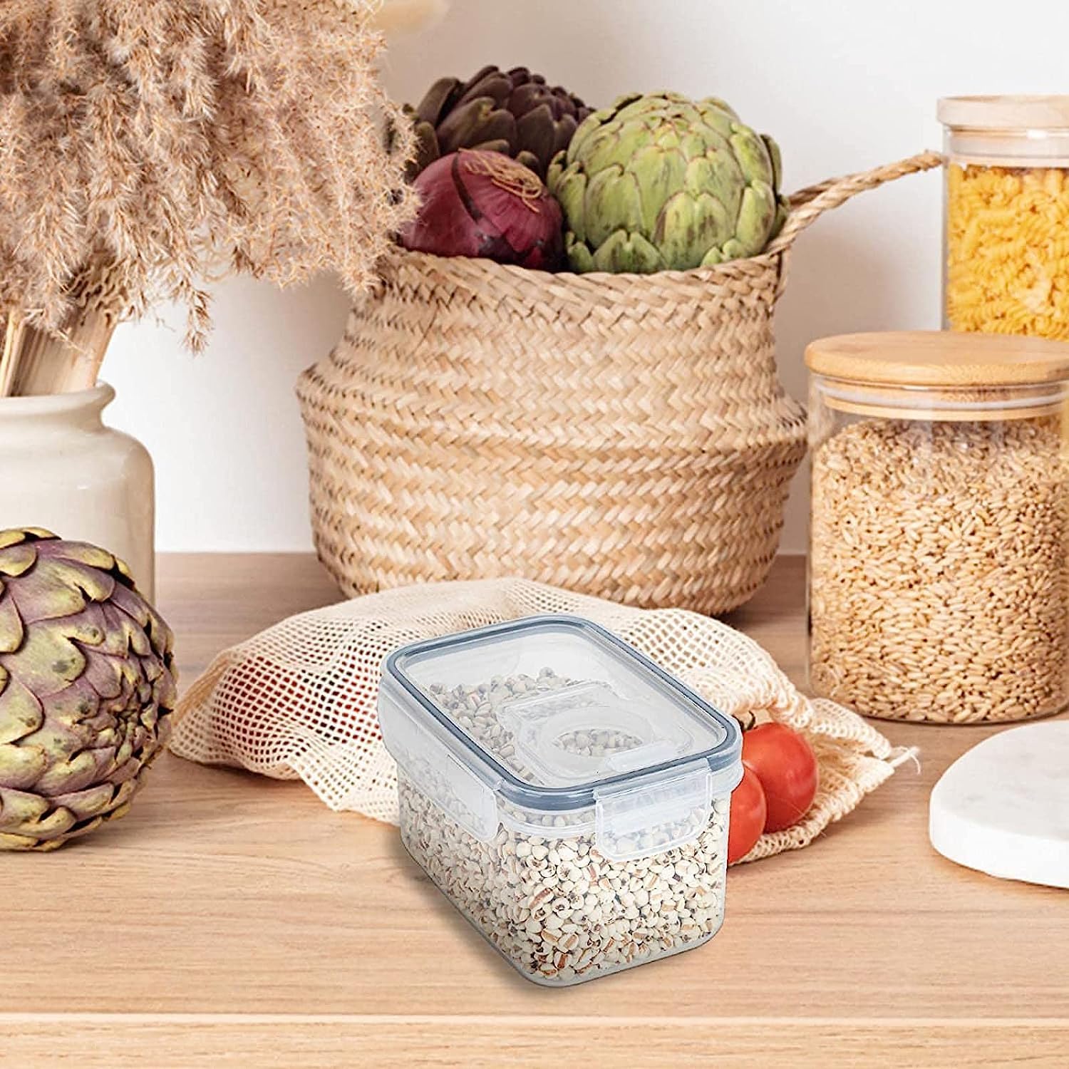 Organizadores y almacenamiento de cocina, contenedores de almacenamiento de plástico transparente individuales con tapas, tarro hermético de cocina,