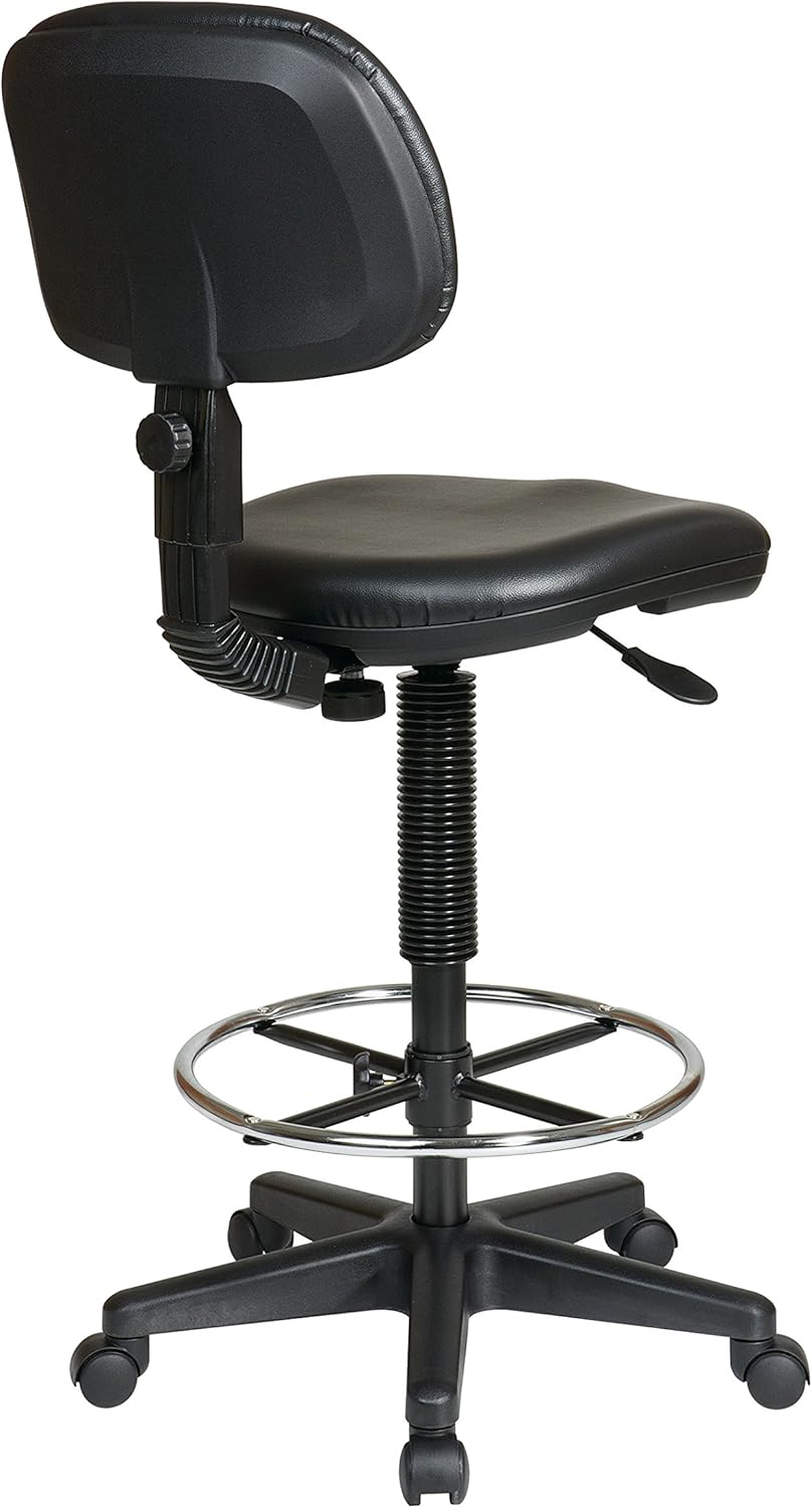 Office Star Asiento de vinilo de lujo y respaldo de malla, silla de dibujo con reposapiés ajustable de 20 pulgadas de diámetro, asiento y respaldo