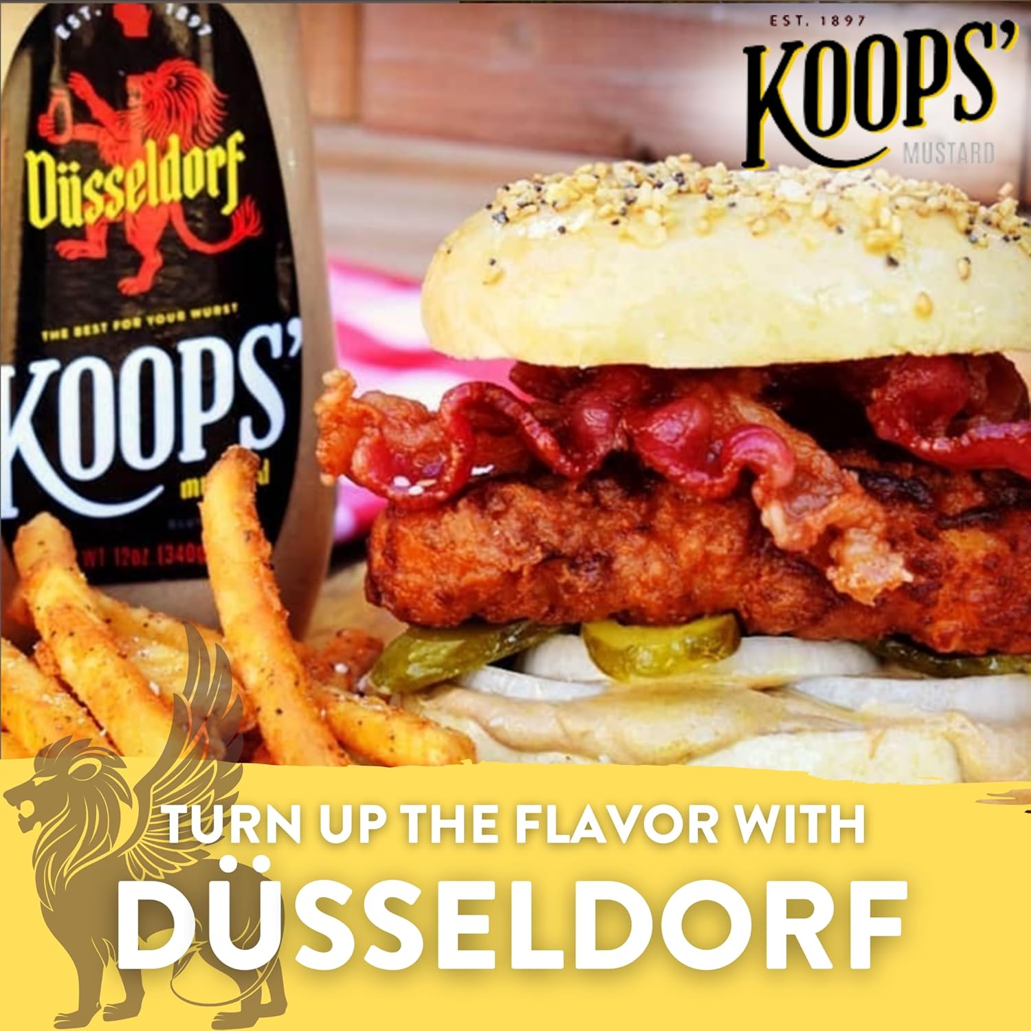 Koops’ Mostaza Dusseldorf – Mostaza Bratwurst de estilo alemán, sin gluten, kosher, fabricada en Estados Unidos, a partir de semillas de mostaza de