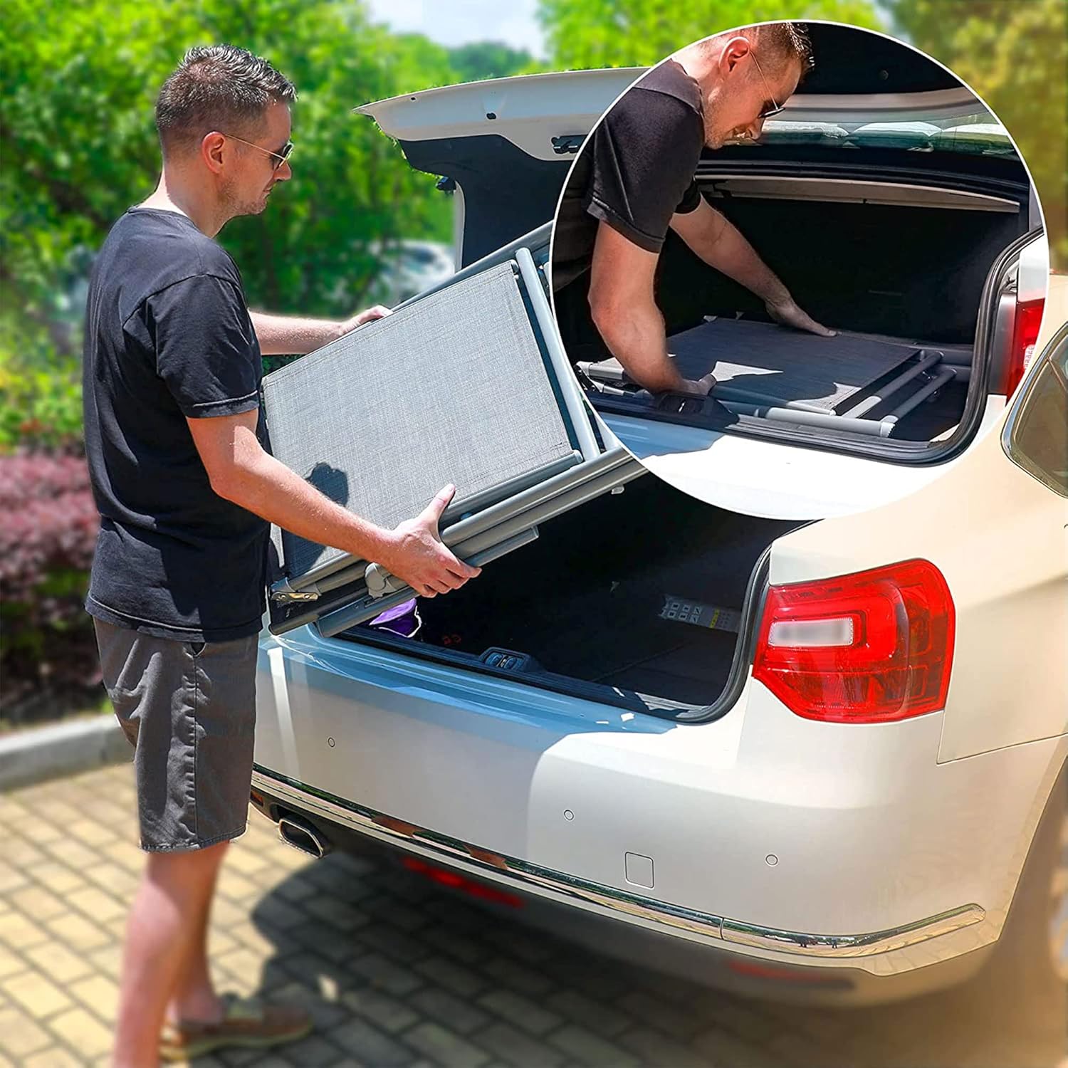Goldsun – Silla plegable de aluminio con ajuste de reclinado, para exteriores, ideal para patio, playa, porche, piscina, individual, Gris con Azul