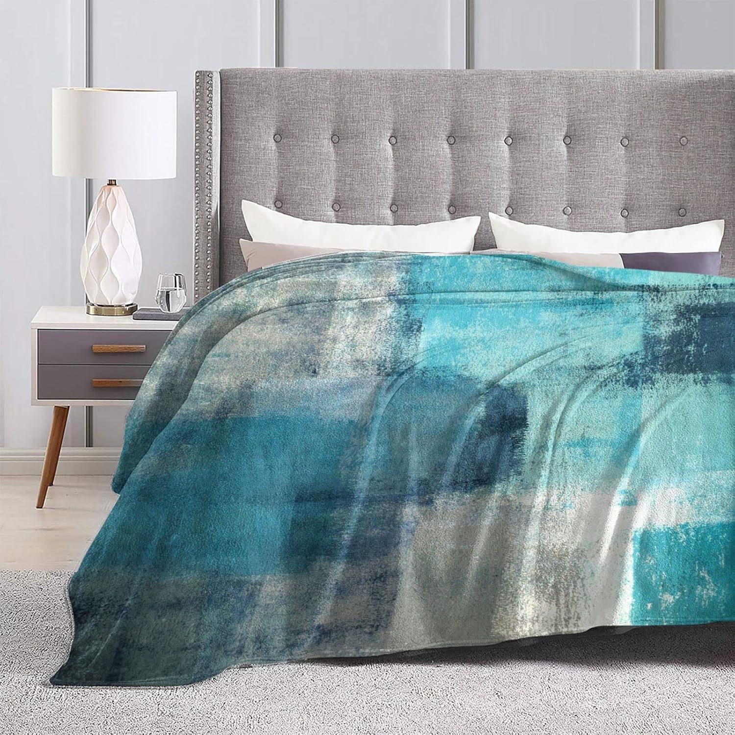 Manta de franela de forro polar turquesa con pintura de arte abstracto, ligera, suave, mullida, acogedora, para sofá, cama, decoración de otoño e