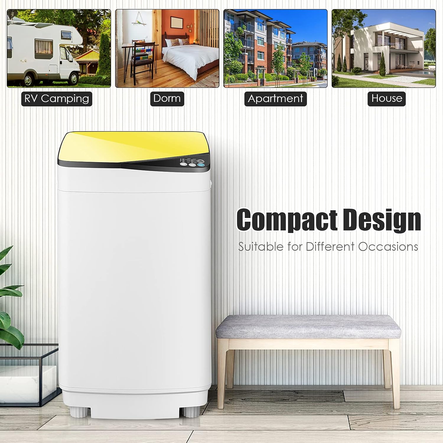 Casart – Lavadora portátil con capacidad de peso de 7.7 libras, lavadora y secadora completamente automática (amarillo y blanco)