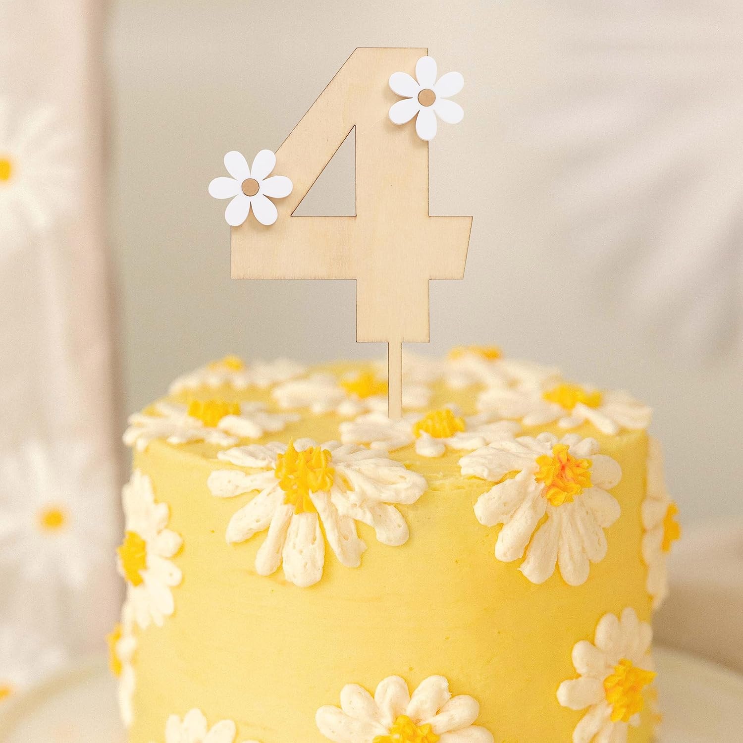 Decoración de madera para pastel de margaritas para 4 cumpleaños, decoración de fiesta de cumpleaños de margaritas, cumpleaños retro, cumpleaños