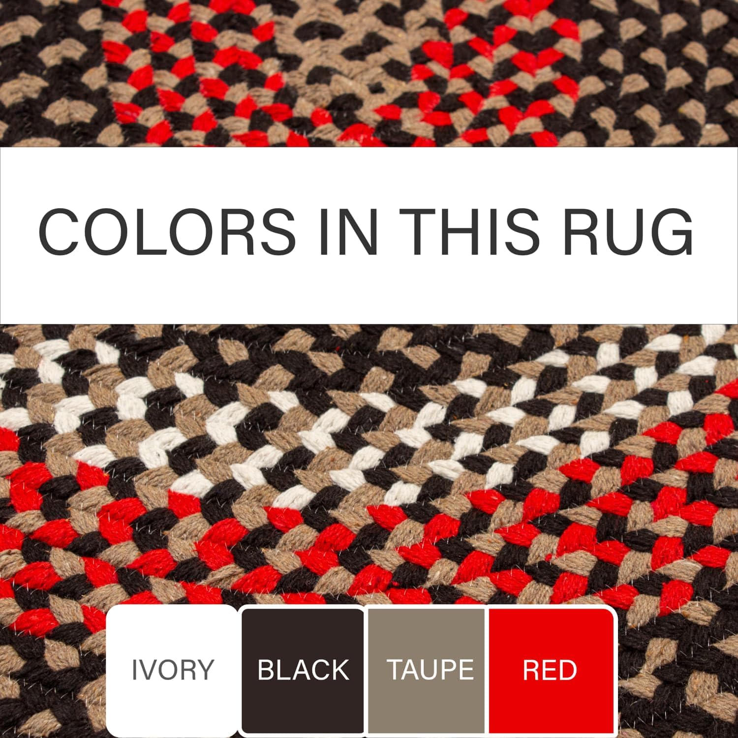 Super Area Rugs Alfombra trenzada ovalada ovalada de 3 x 5 pies, color negro, para entrada, cocina, baño, reversible, rústica, campestre, primitiva,