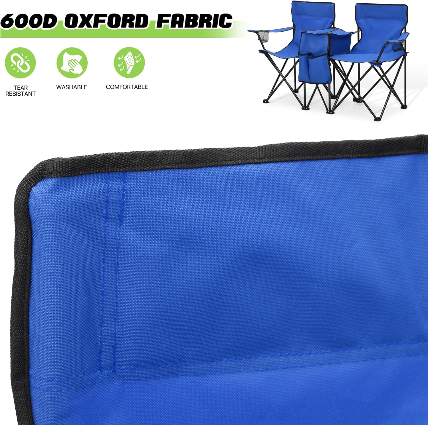 Magshion Silla de campamento doble con paraguas y enfriador para adultos, silla plegable de alta resistencia, color azul marino