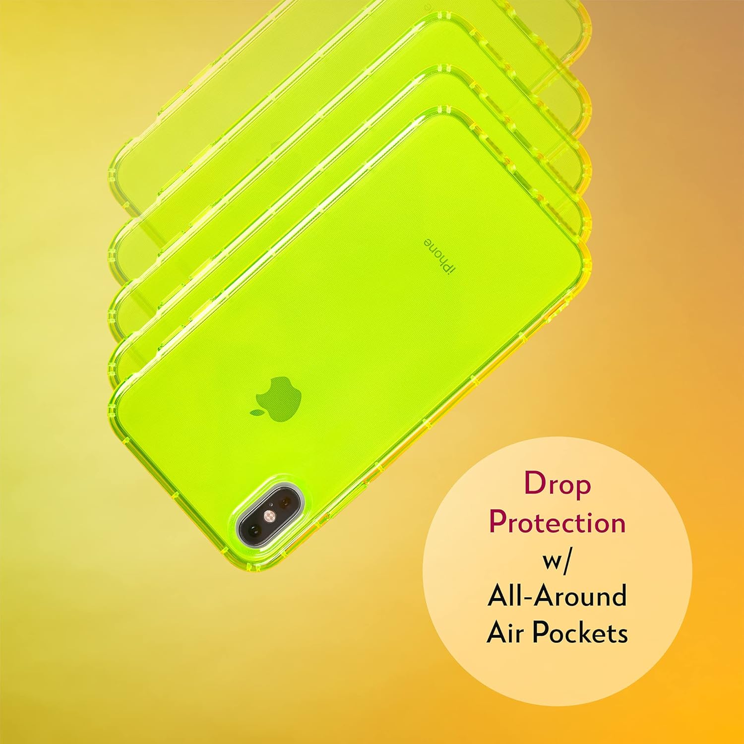 SteepLab Funda con resaltador de neón para iPhone Xs Max (pantalla de 6.5 pulgadas), funda Grippy Jelly con bolsillos protectores de aire (amarillo