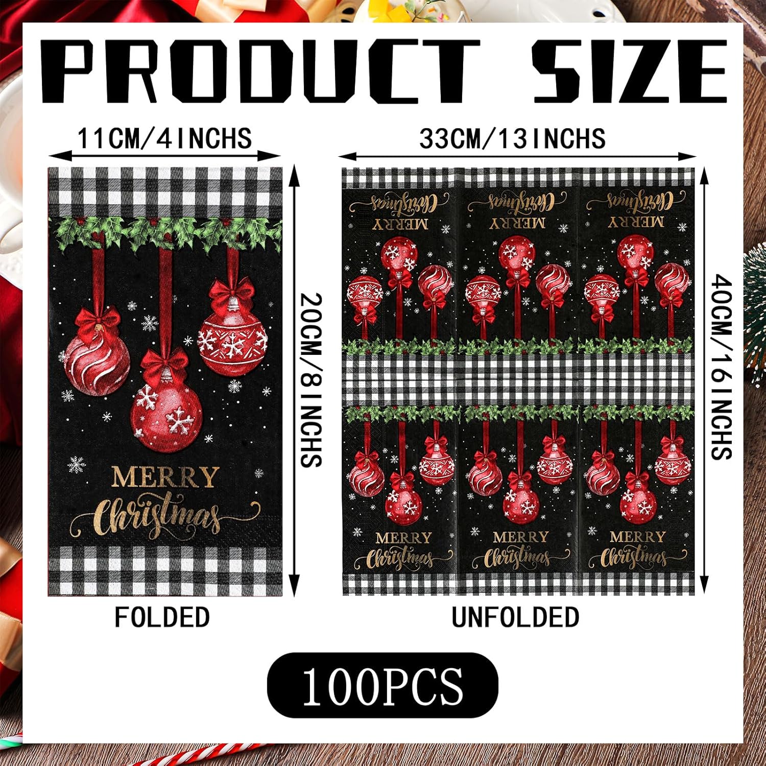 Sinmoe 200 toallas de mano desechables de Navidad para baño, diseño de búfalo a cuadros, servilletas de papel de Navidad, decoración de Navidad,