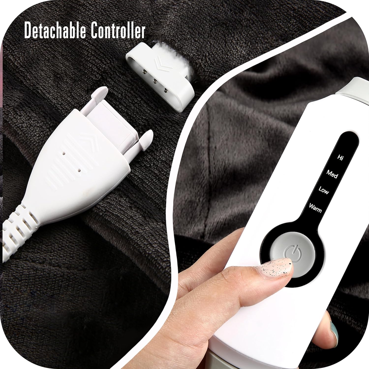 Manta eléctrica térmica tamaño matrimonial de 72 x 84 pulgadas, franela suave y cálida con 4 niveles de calentamiento rápido y temporizador de 10