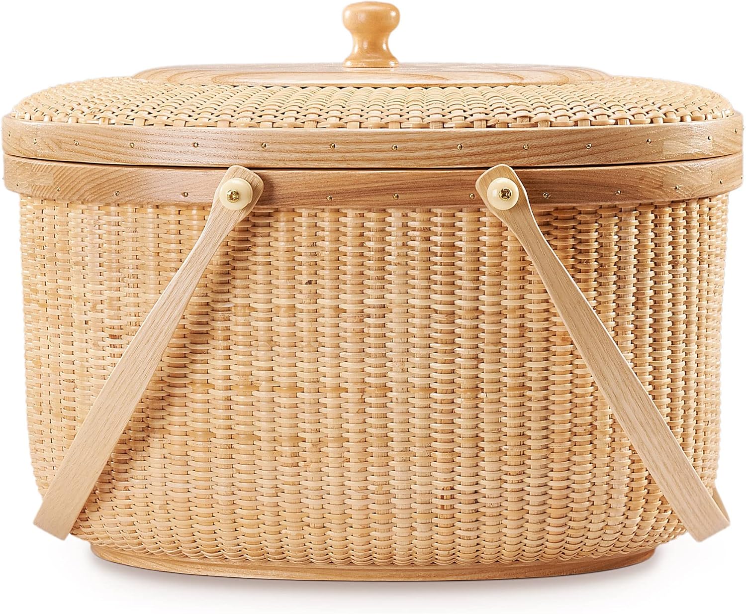Teng Tian Cesta de estilo Nantucket Cesta de picnic de ratán Productos hechos a mano Cesta de almacenamiento de costura tejida Dos asas de columpio