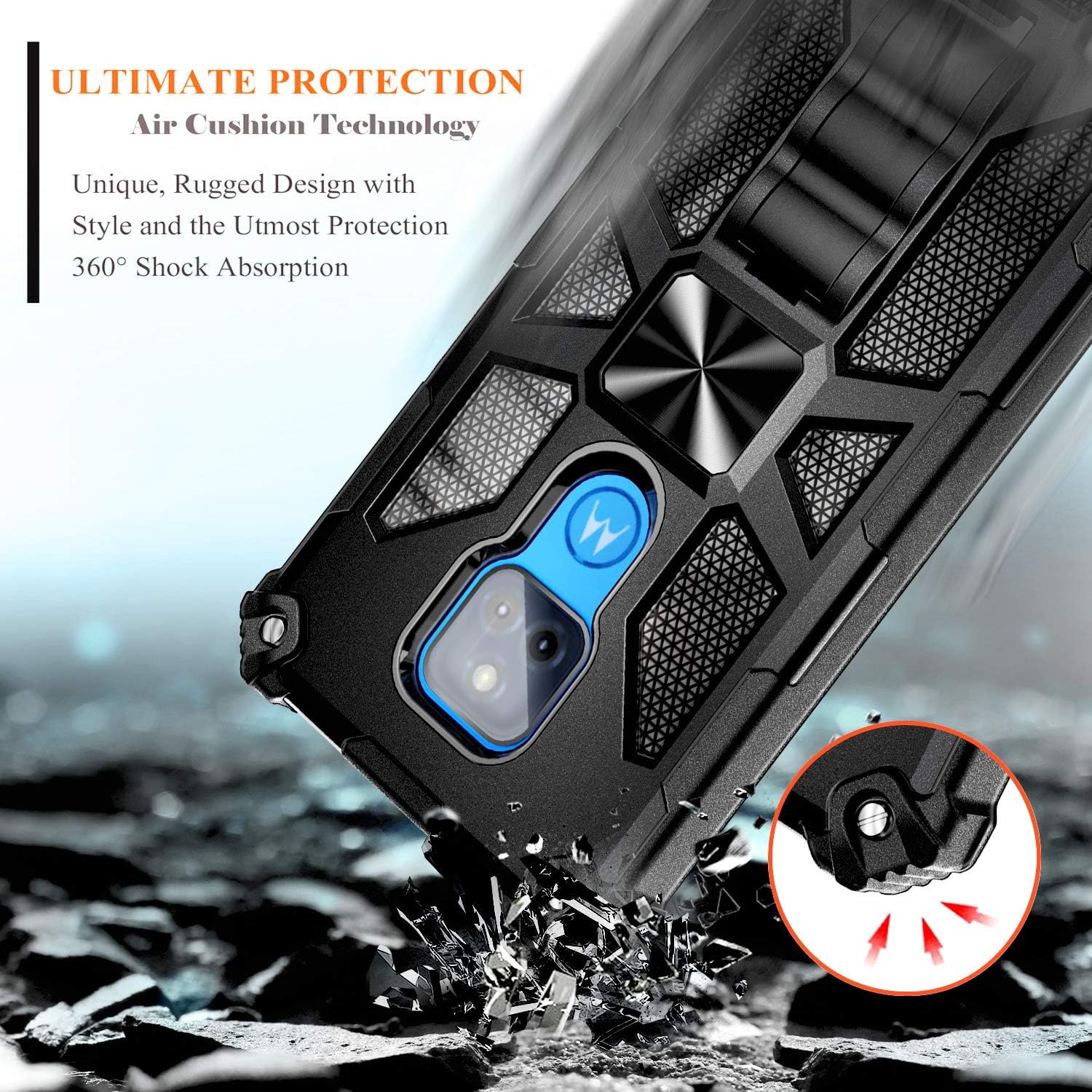 NZND Funda para Moto G Play 2021 con protector de pantalla de vidrio templado (cobertura máxima), protección de cuerpo completo a prueba de golpes