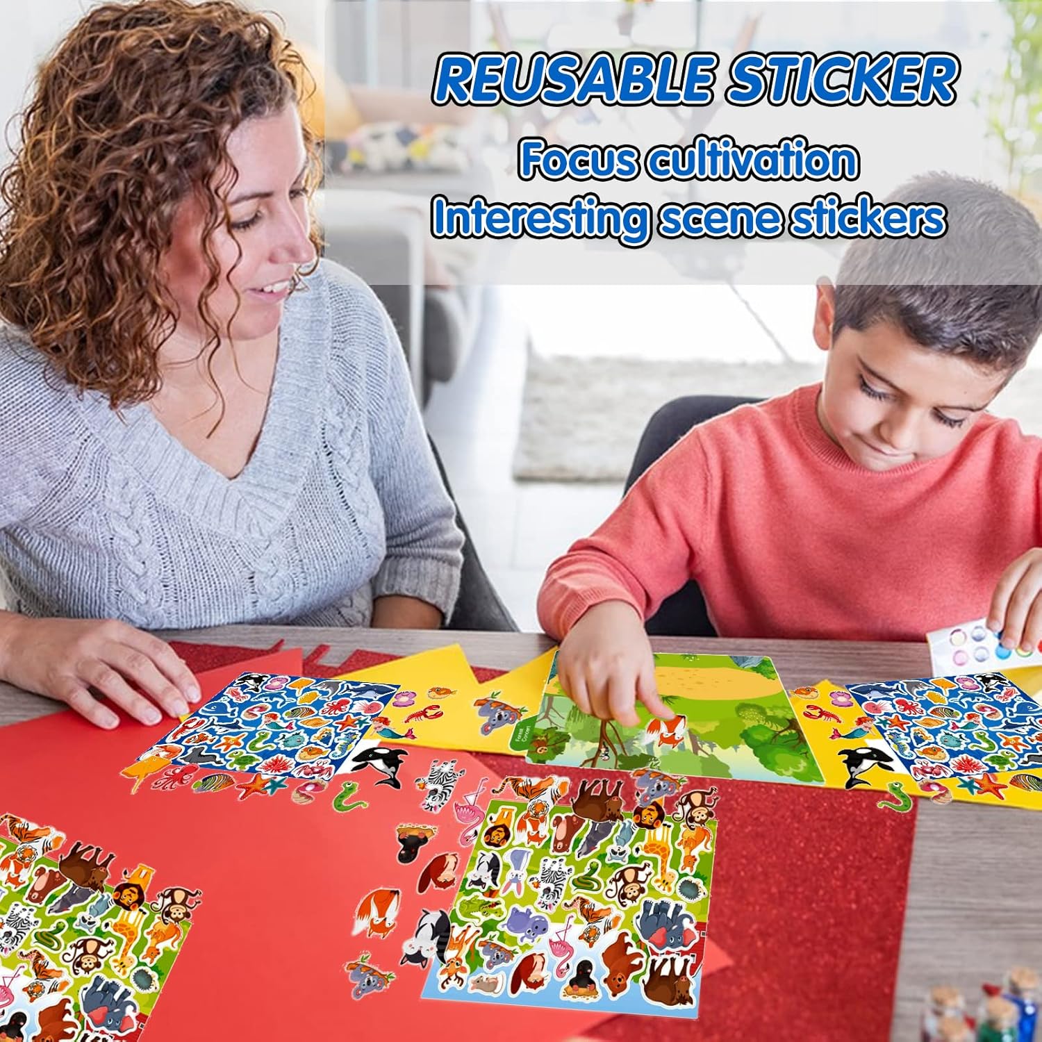 Libros de calcomanías reutilizables para niños de 2 a 4 años, calcomanías extraíbles para niños, libros de actividades con calcomanías de animales