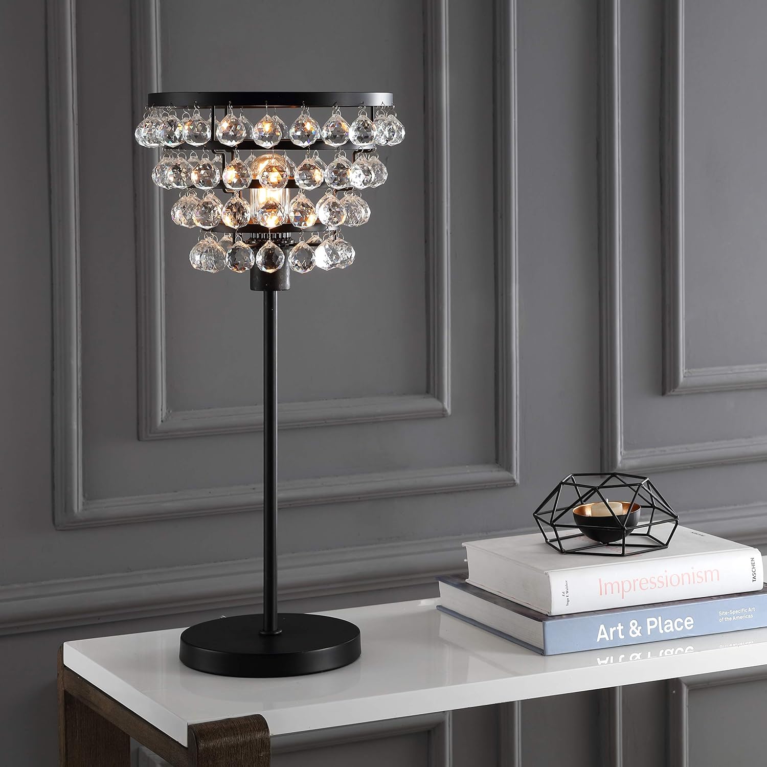 JONATHAN Y JYL9004A Buckingham – Lámpara de mesa de cristal y metal de 25 pulgadas, moderna y contemporánea, lámpara de mesita de noche para
