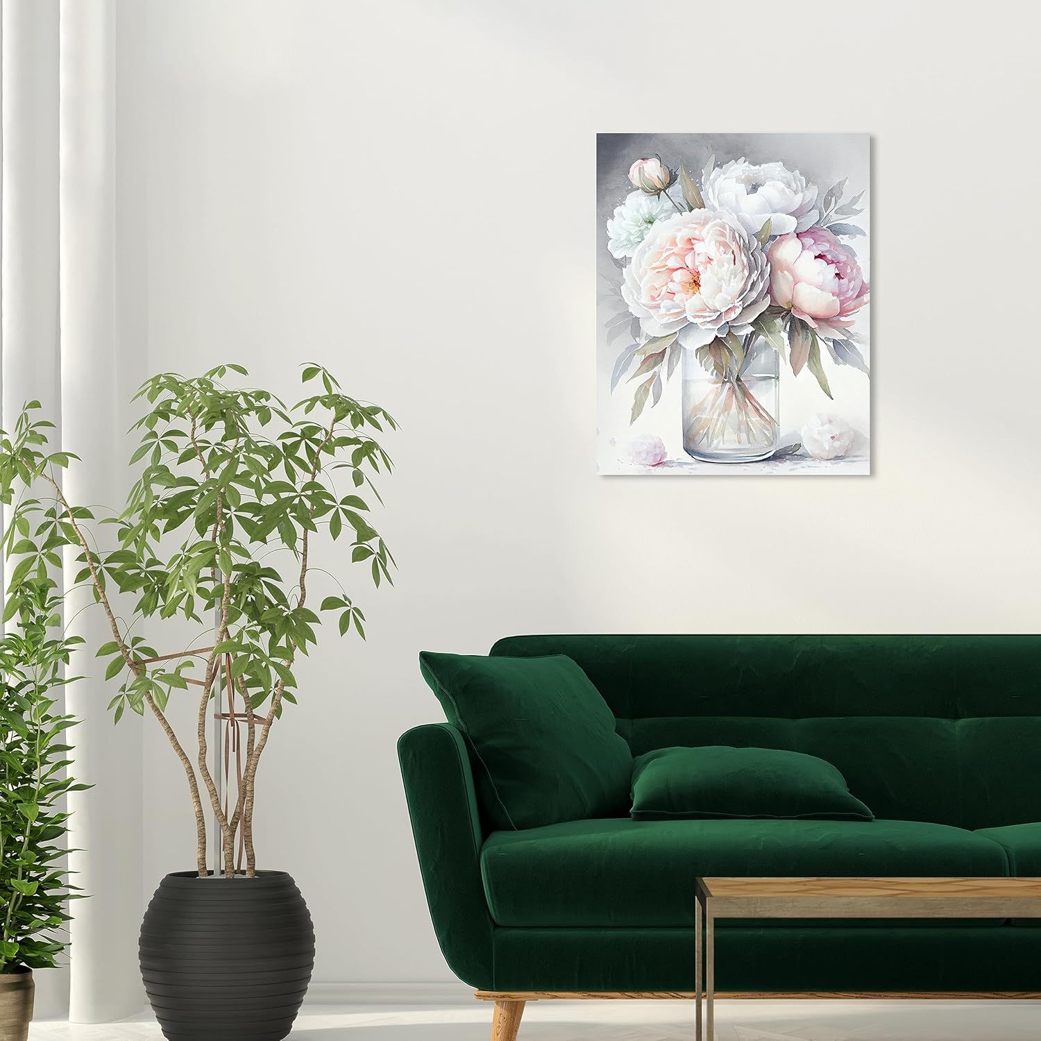 Wynwood Studio Arte en lienzo tradicional envuelto floral y botánico, florero de peonía, arte de pared para sala de estar, dormitorio y baño, 20 x