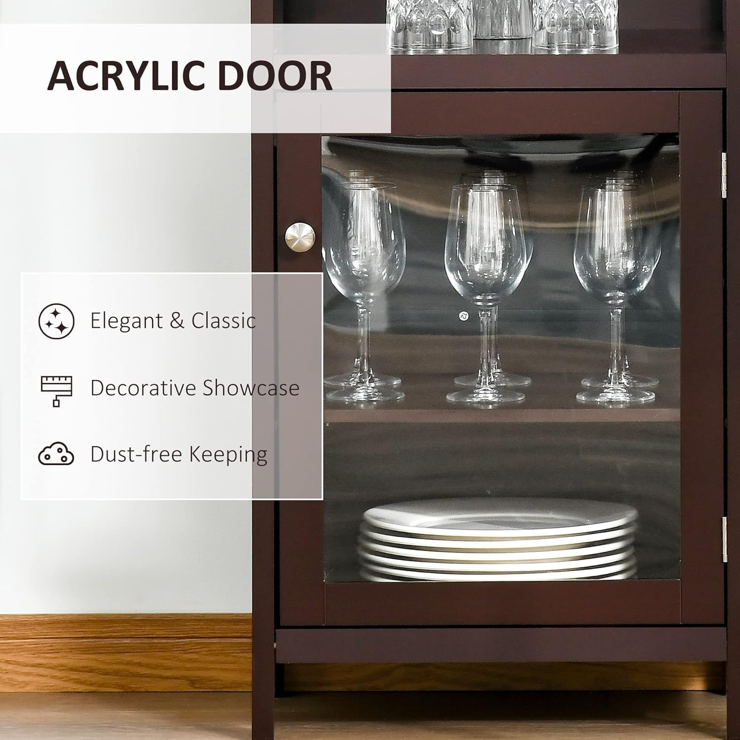 HOMCOM Gabinete de vino con estante para vino de 4 botellas, estante abierto, gabinete de puerta de acrílico con estante ajustable, espresso